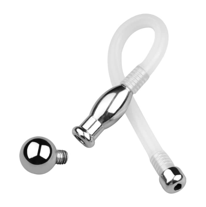 Premium Silicone Elastic Catheter Penis Plug with Stainless Steel Urethral Dilator - Hollow Design, 17.5cm Length, 5.5mm Diameter - Round Head Adult Sex Toy for Sensual Play and Medical Training