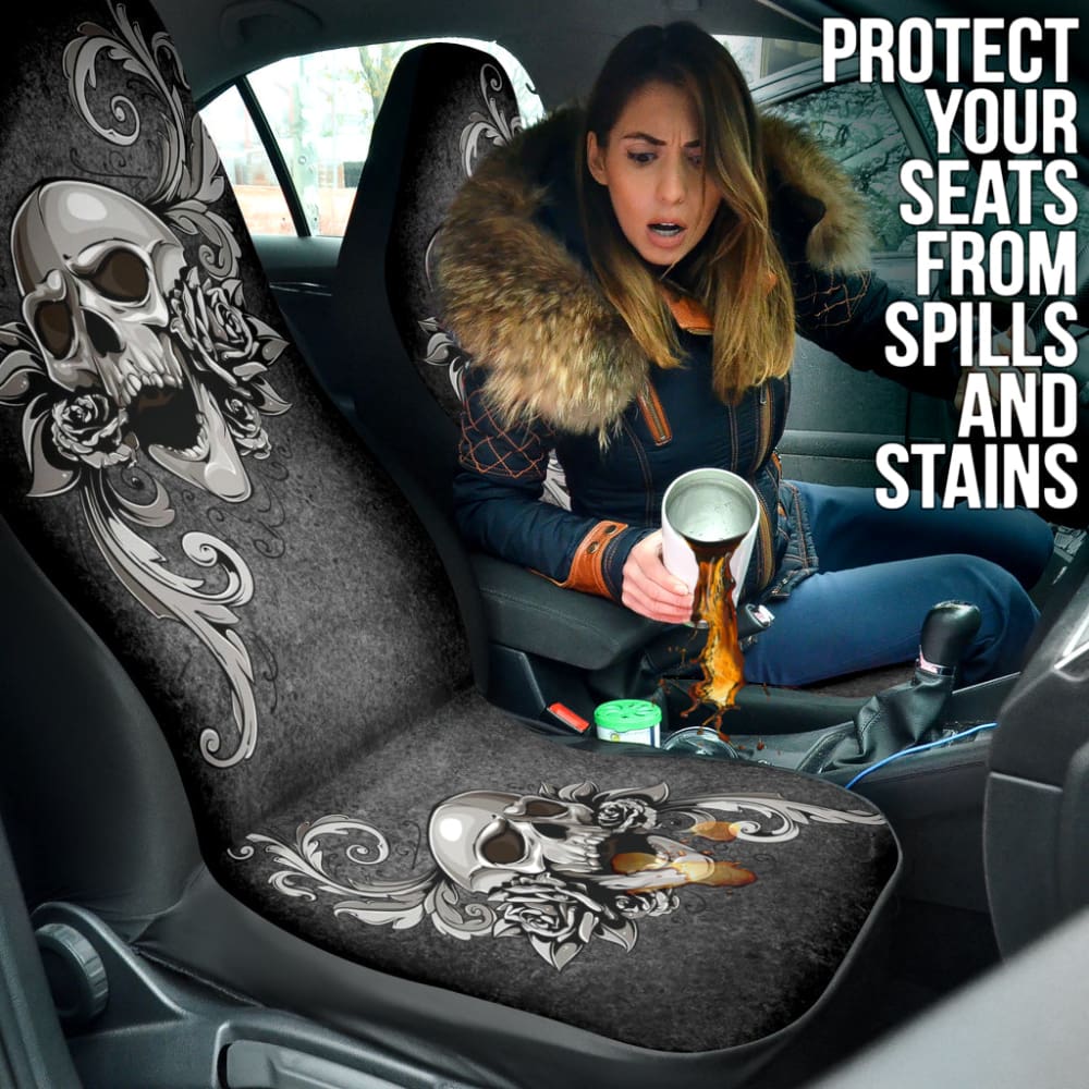 Floral Skull Car Seat Covers - Custom Design for Unique Style | Perfect Gift for Car Enthusiasts & Gothic Lovers | Durable Protection for Seats
