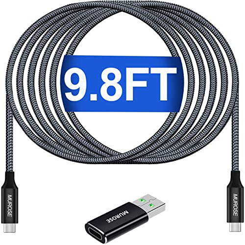 MUROSE 100W USB C to USB C Fast Charging Cable 9.8FT with Free Adapter - Nylon Braided USB 3.0 Type C Cable (5Gbps Data Transfer, 4K Display) for MacBook, iPad Pro, Galaxy S23 - Perfect for Home, Office & Travel Charging