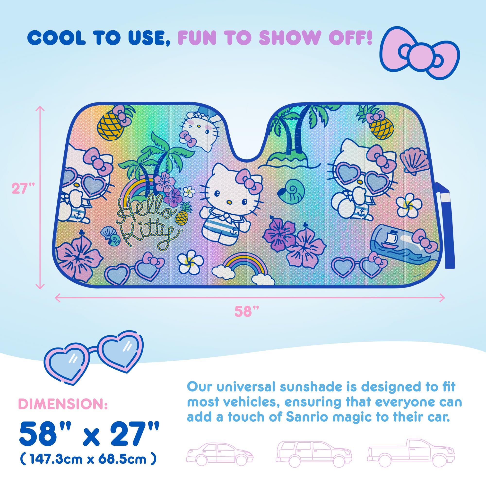 Hello Kitty Car Windshield Sun Shade - Officially Licensed Sanrio Cute Car Accessories for Women & Girls - Foldable UV Protection Sunshield for Summer - Perfect for Parking, Road Trips & Daily Commute
