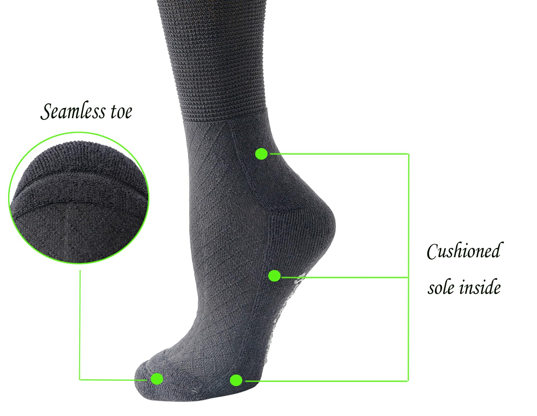 Yomandamor 4 Pairs Women's Diabetic Knee-High Seamless Socks - Black, Long Lace Non-Binding Socks for Circulation (Size 9-11) - Perfect for Diabetes, Swelling & Comfort All Day