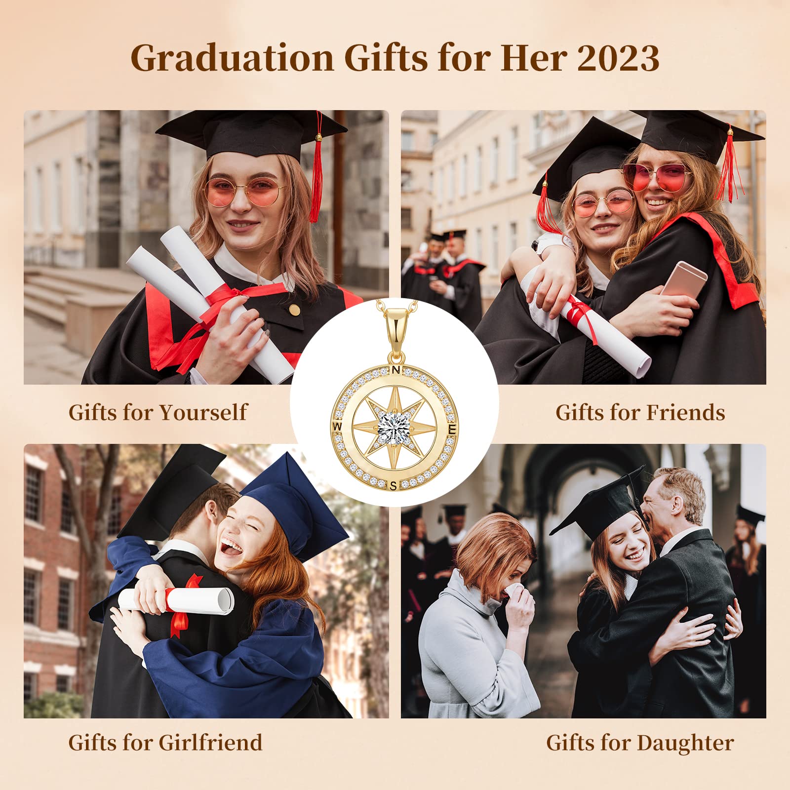 2024 Graduation Gifts for Women - Elegant Compass Necklace Jewelry for College & High School Graduates | Perfect Gift for Friends, Daughters & Class of 2024 | Ideal for Commencement Ceremonies, Graduation Parties & Special Occasions