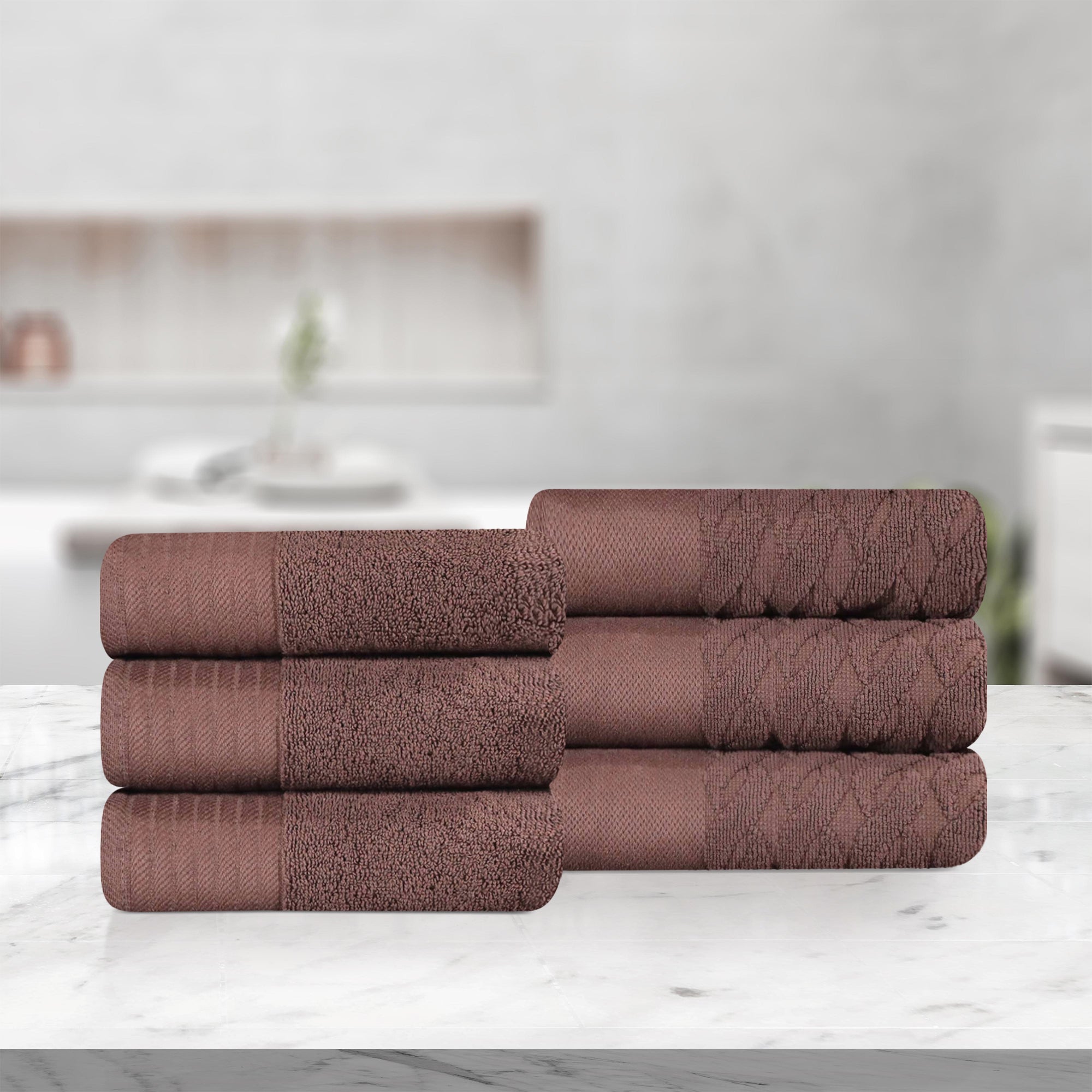 Premium 6-Piece Turkish Cotton Jacquard Herringbone Hand Towel Set - Soft & Absorbent Bath Towels for Spa, Guest Bathroom, and Luxury Home Decor