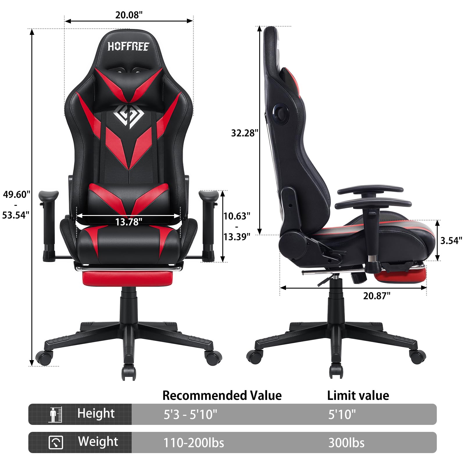 HOFFREE RGB Gaming Chair with Bluetooth Speakers, Massage & LED Lights - Ergonomic Racing Gamer Chair with Footrest, High Back Computer Desk Chair for PC Gaming (Red & Black) - Perfect for Esports, Streaming & Home Office Setup