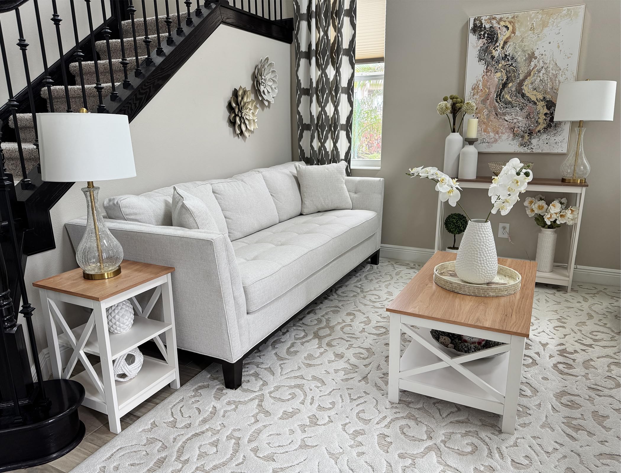 Farmhouse 2-Tier Coffee Table with Storage - Modern Ivory White Living Room Furniture for Small Spaces | Rustic Home Decor, Centerpiece for Family Gatherings & Cozy Nights