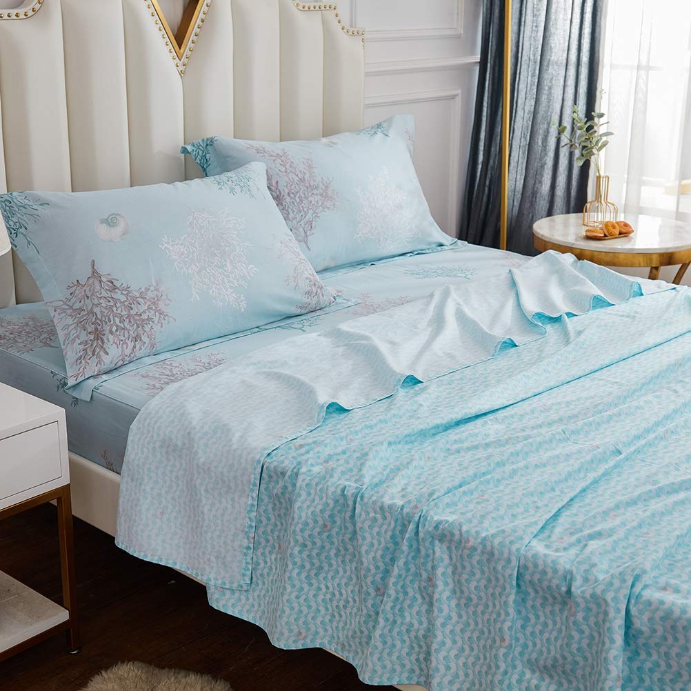 Brandream 7-Piece Nautical Bed in a Bag Coastal Beach Seashells Bedding Set Queen Size (Quilt, Pillow Shams, Fitted Sheet, Flat Sheet, Pillowcases) - Perfect for Beach House Decor, Guest Room & Coastal Themed Bedrooms