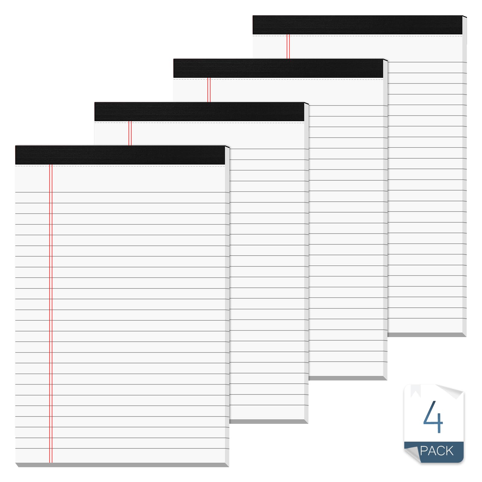 5x8 College Ruled Legal Notepads - 4 Pack White Office Writing Pads with 30 Sheets Per Pad, 80 GSM Paper - Perfect for Work, School & Meetings | Narrow Ruled Note Pads for Professionals & Students