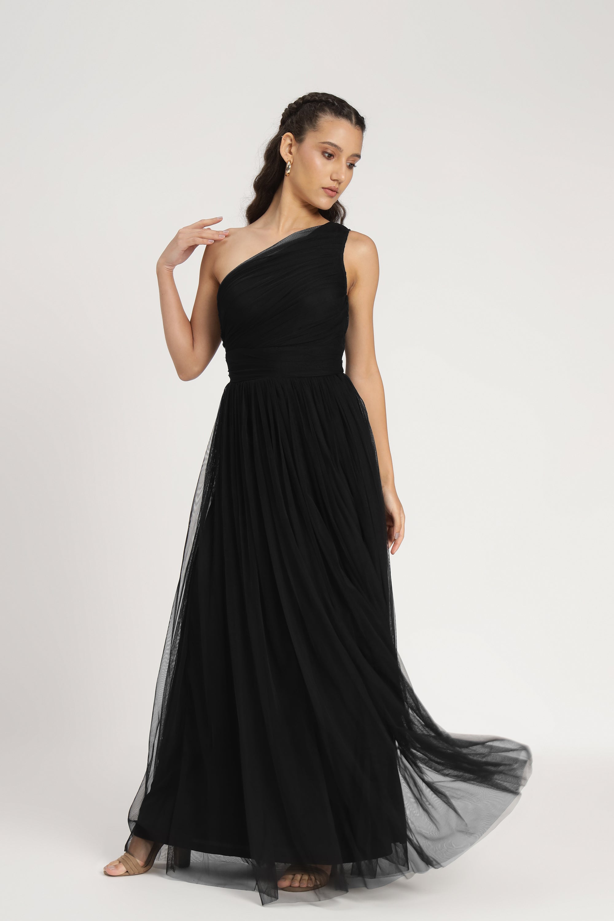Elegant One Shoulder Black Maxi Dress for Women - Perfect for Evening Parties, Weddings & Summer Vacations
