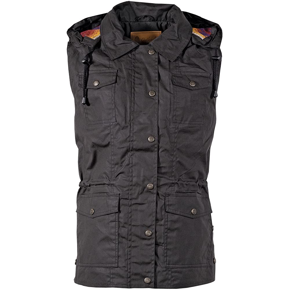 OUTBACK TRADING Women's 29687 Athena Waterproof & Breathable Waxed Cotton Vest with Removable Hood - Outdoor Hiking, Camping & Rainy Day Wear