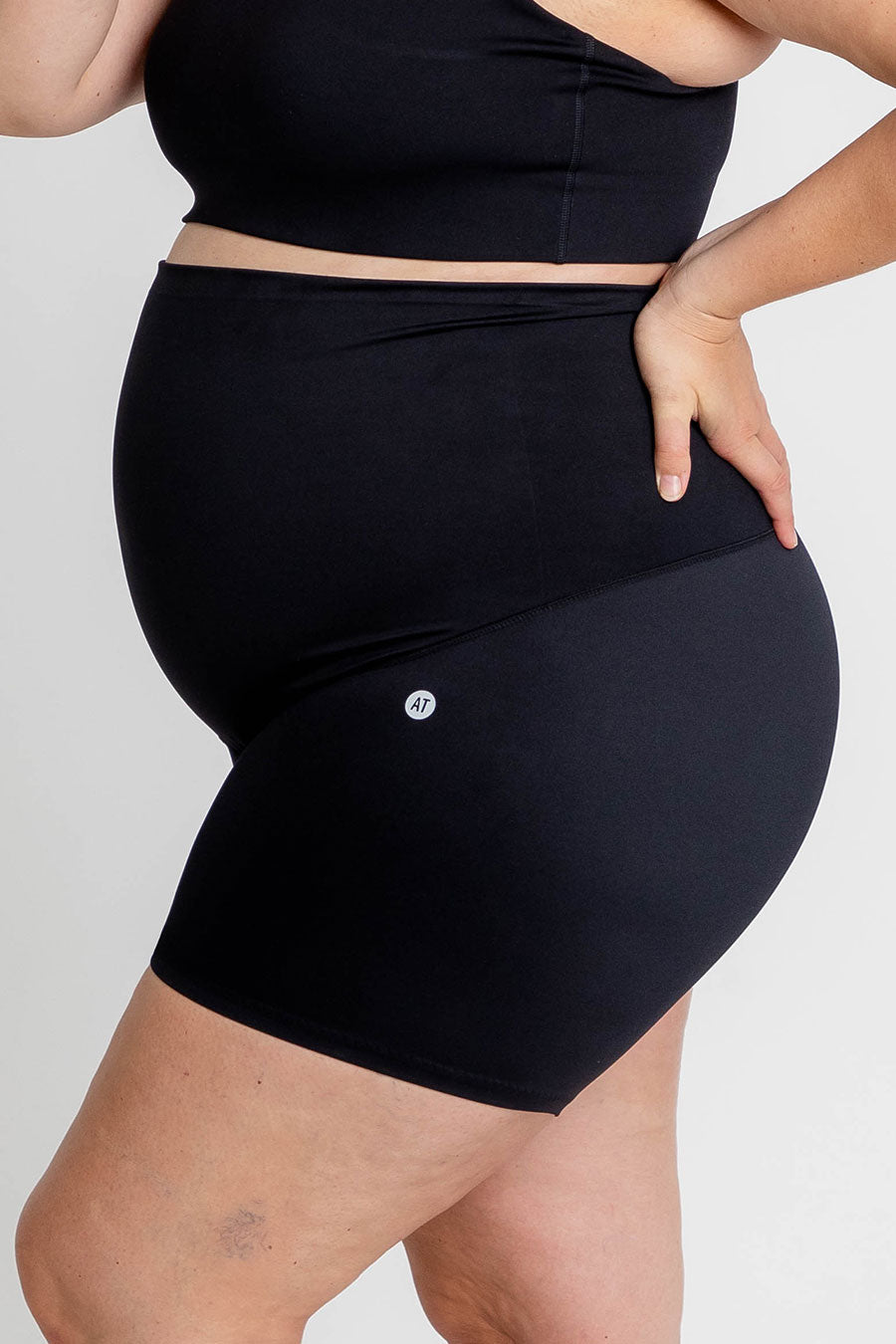 Maternity Support Belly Band - Breathable Mid-Length Shorts for Pregnant Women (Black) - Perfect for Pregnancy Comfort, Postpartum Recovery & Everyday Wear