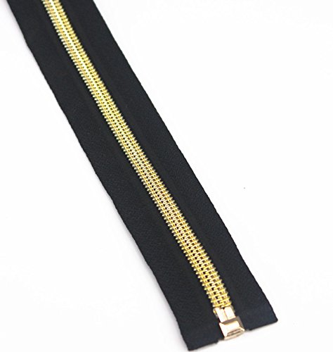 5-Piece 40cm Open-End Metal Gold Teeth Zippers for Jeans & Casual Pants - Durable Sewing Zipper Accessories (Black) - Perfect for DIY Clothing Repairs & Fashion Upcycling Projects