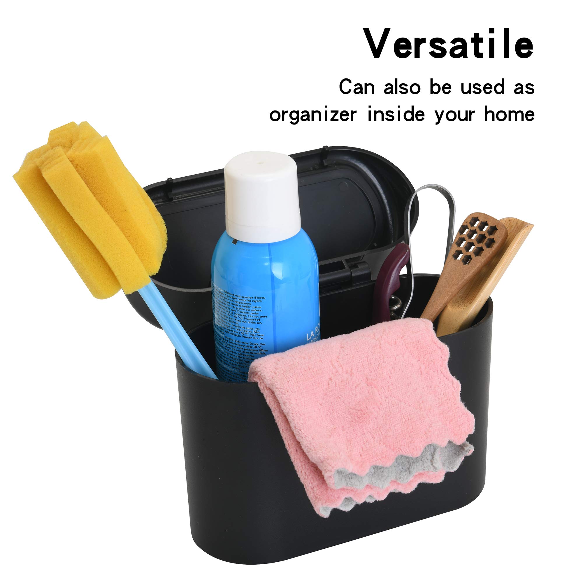 2 Pack Portable Hanging Mini Car Trash Can with Lid & 2 Rolls Trash Bags - Waterproof Odorless Auto Garbage Bin for Car, Office, Home - Ideal for Road Trips, Commuting & Workspace Organization (Black/Red)