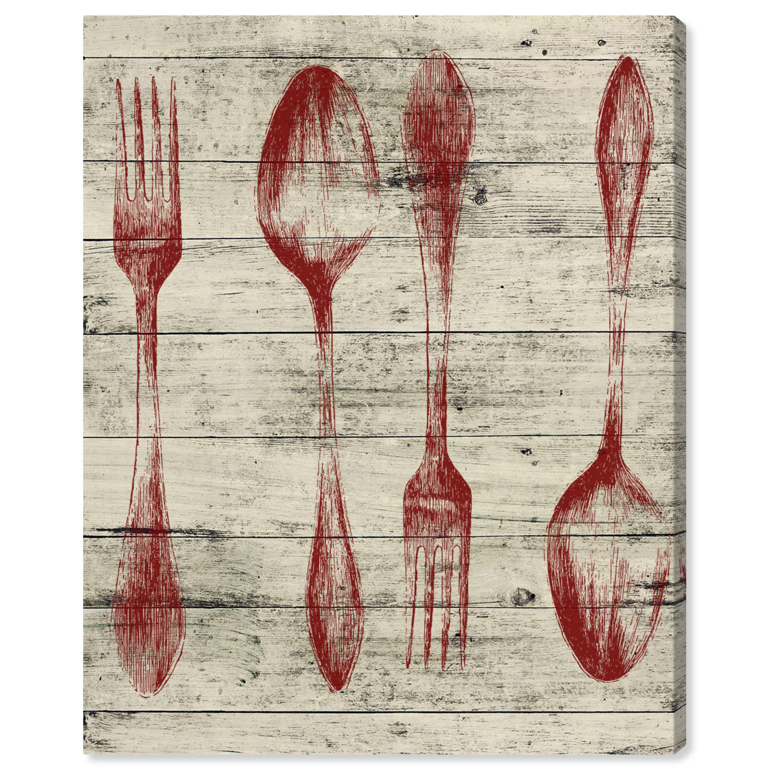 Oliver Gal Artist Co. Silverware Kitchen Wall Art - 13x16 Inch Canvas Print in Red & Brown - Modern Home Decor for Dining Room, Restaurant & Kitchen Decorations