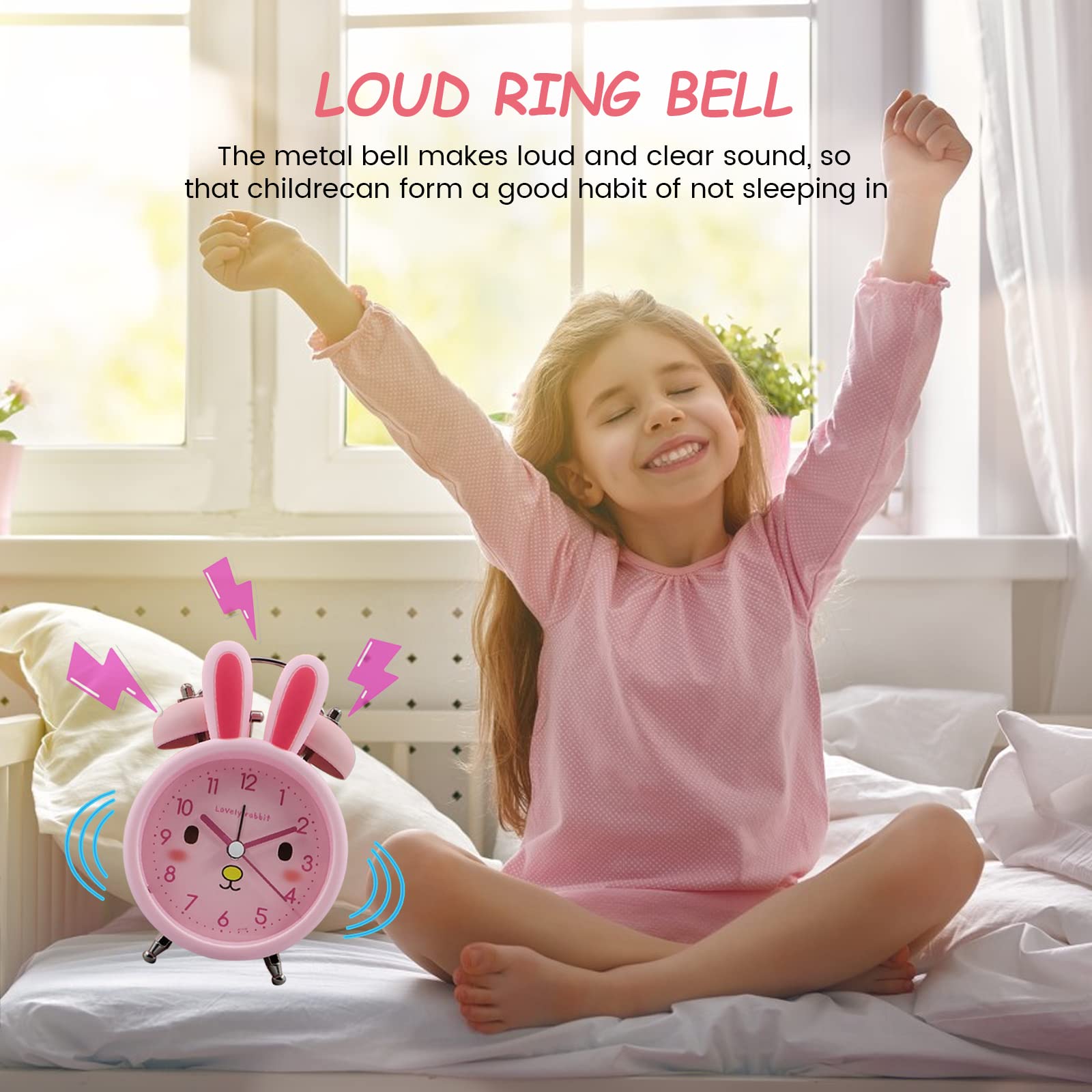**Cartoon Bunny Alarm Clock for Kids & Heavy Sleepers - Loud Twin Bell, Backlight, Bedroom Decor - Perfect for Waking Up & Room Decoration (Blue)**