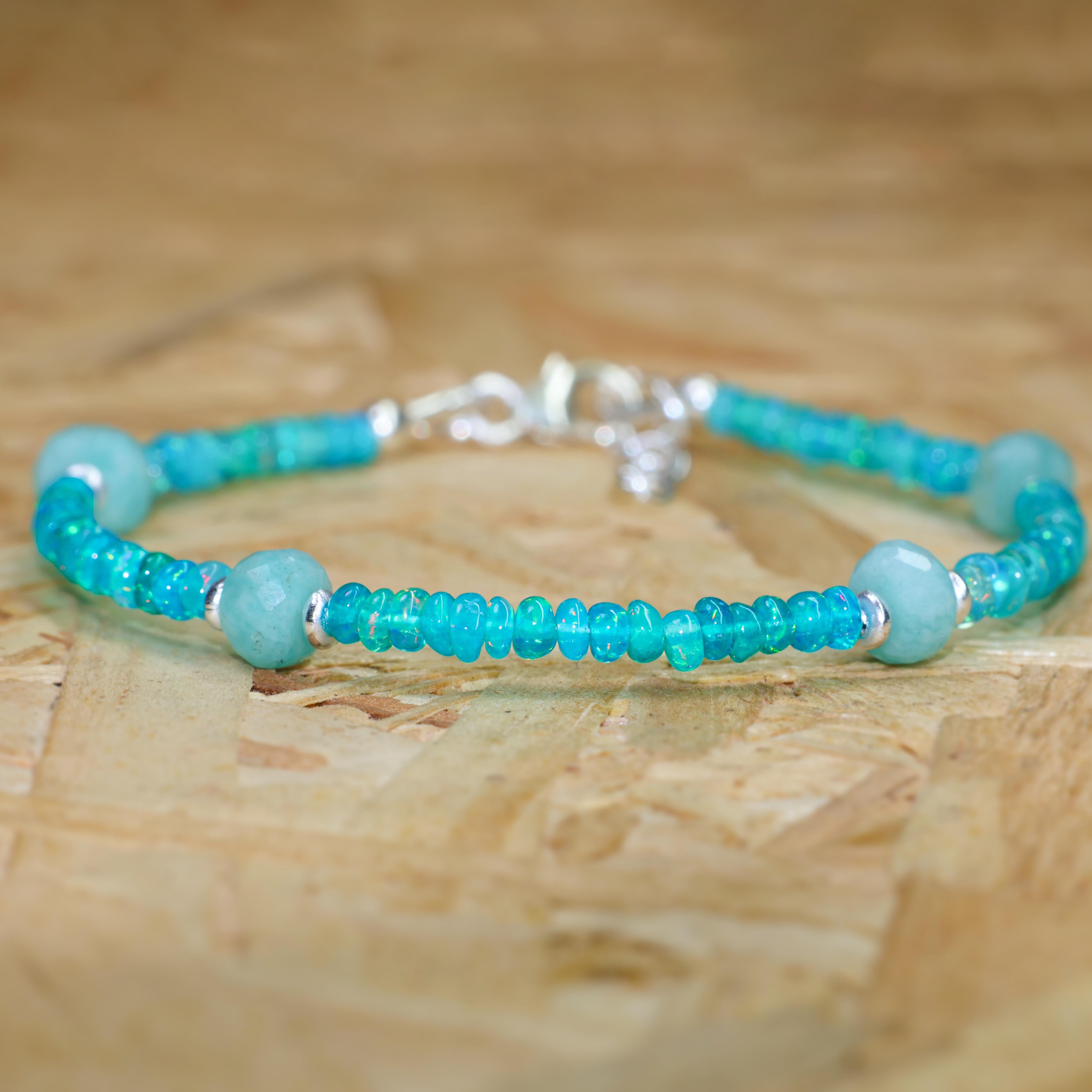 Natural Paraiba Opal & Amazonite Beaded Bracelet for Women - Healing Crystal Jewelry for Meditation, Yoga & Spiritual Energy