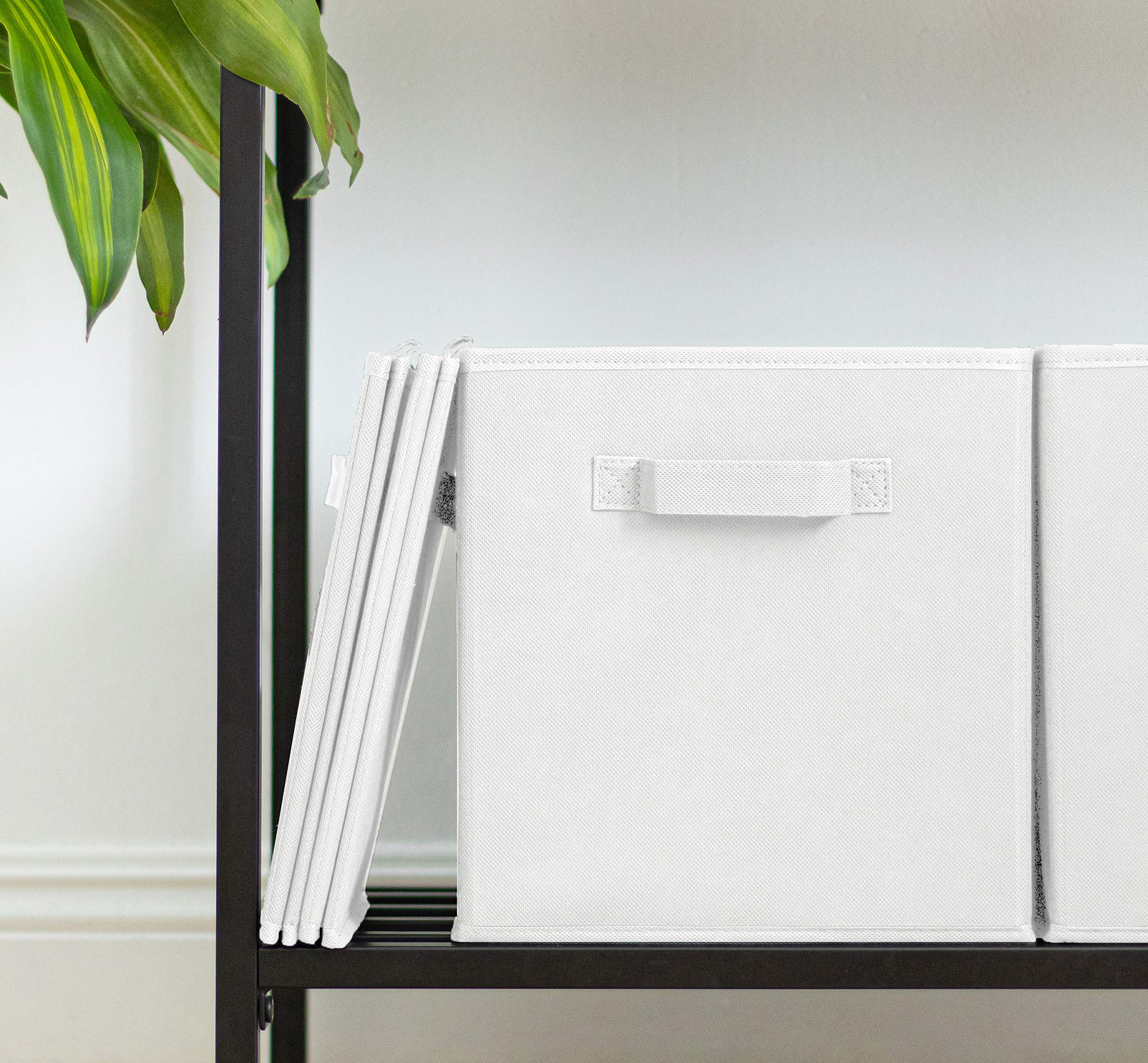 Pomatree 13x13x13 Inch Storage Cubes - 4 Pack Large Sturdy Fabric Bins with Dual Handles | Foldable Cube Organizer for Closet, Bedroom, Nursery & Playroom | Perfect for Clothes, Toys & Home Organization (White)