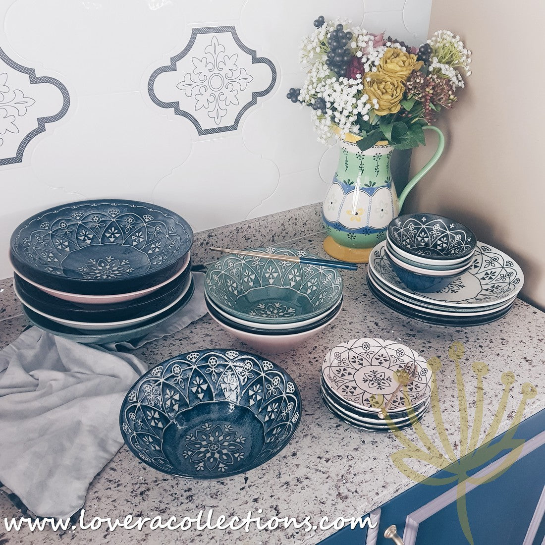 Moroccan Style Dinnerware Set - Assorted Colors for Boho Home Decor | Perfect for Dining, Entertaining & Kitchen Decor