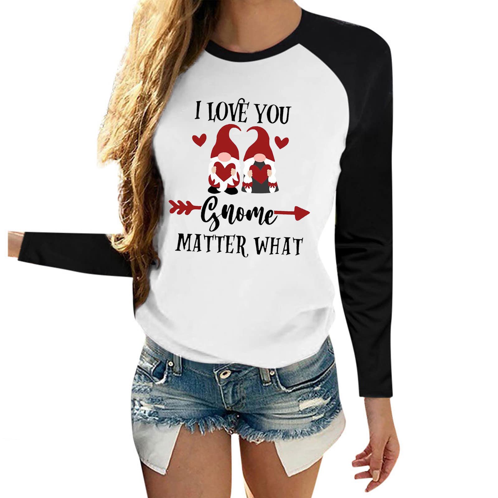 Valentine's Day Printed Raglan Long Sleeve T-Shirt for Women | Cute Heart Design Comfortable Cotton Top | Perfect for Date Night, Gifts & Casual Wear