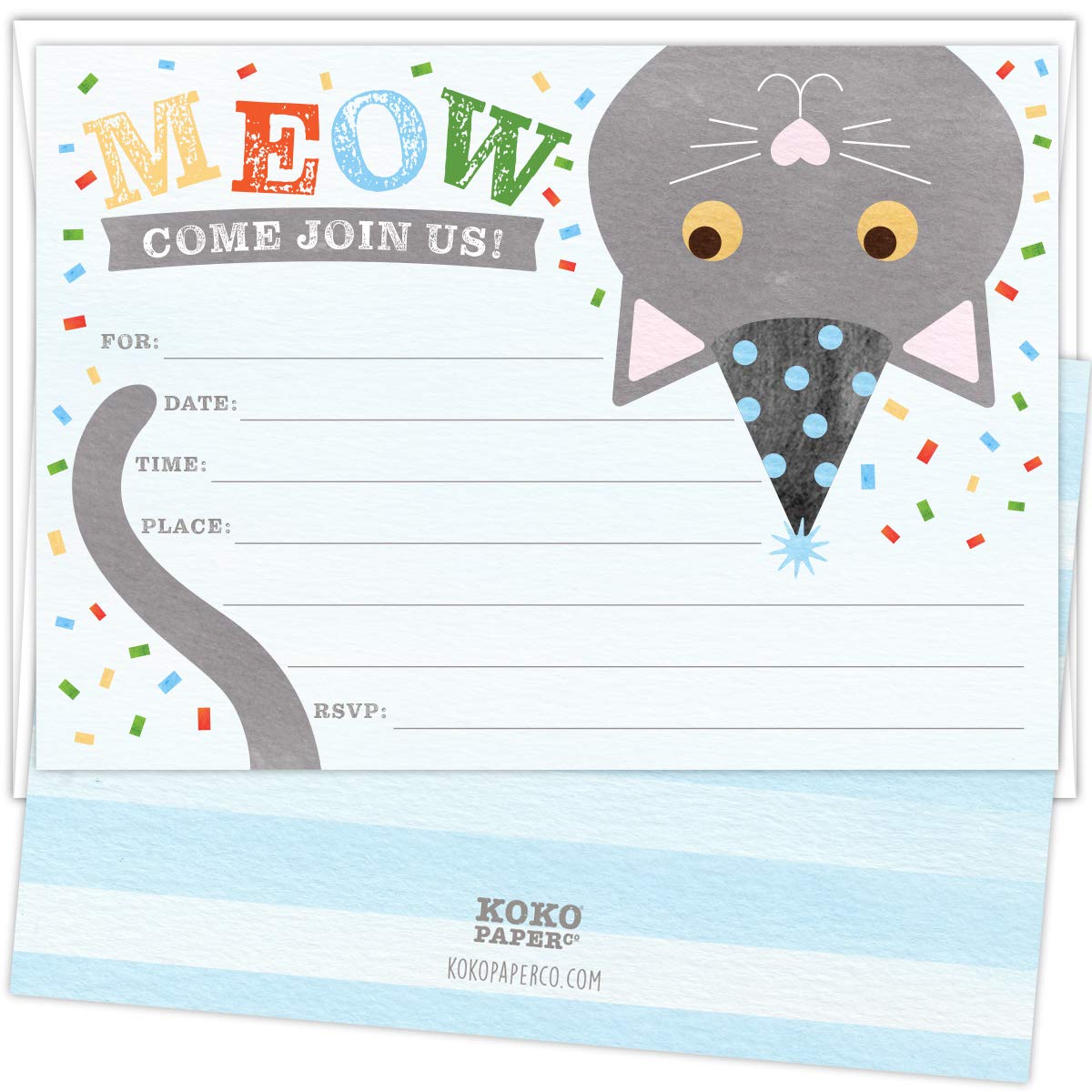 Premium Cat Birthday Invitations - 25 Fill-in Cards & Envelopes | Heavy Cardstock Pet Party Invites | Perfect for Kitten Birthday, Adoption Celebrations & Cat Lover Events