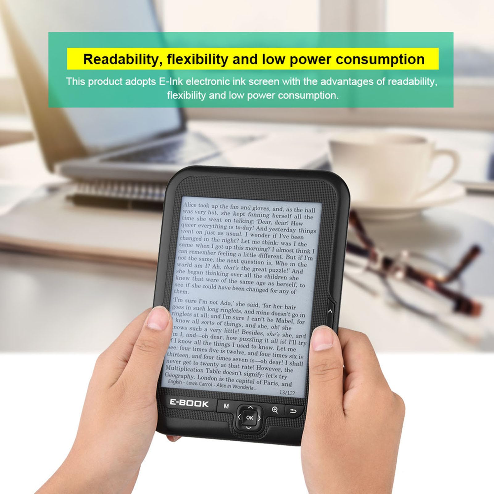 6 Inch Ebook Reader with E Ink Display - 600x800 Resolution, 300DPI, 8GB Storage, Blue Cover - Lightweight & Eye-Friendly for Reading, Travel, and Studying