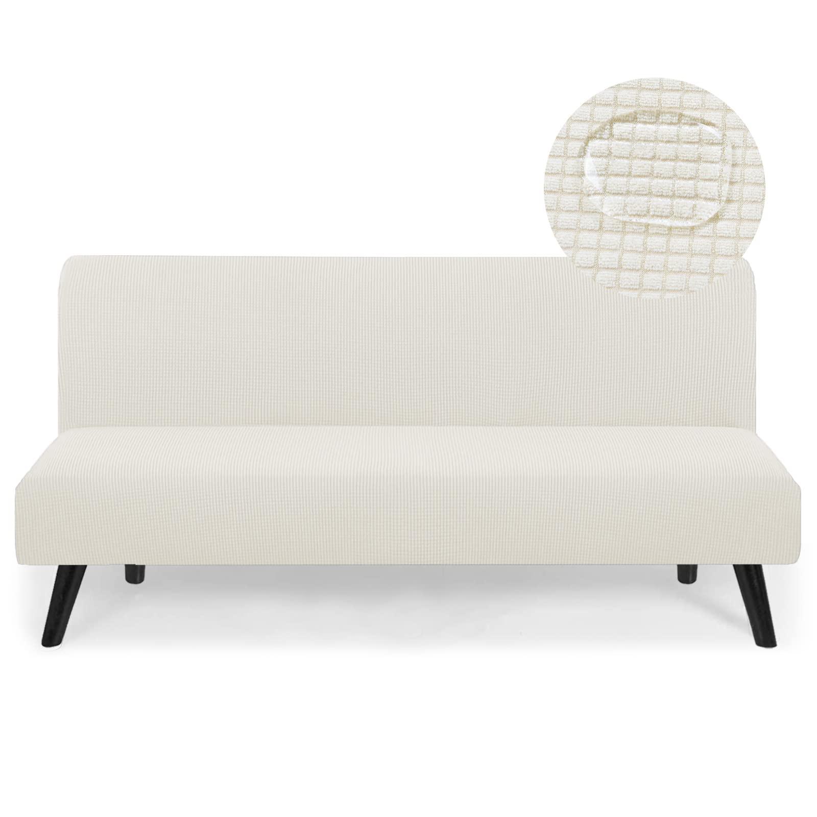 Waterproof Stretch Futon Cover Armless Sofa Slipcover - Elastic Bottom, Machine Washable Couch Protector for Kids & Pets (Cream White) - Perfect for Playrooms, Dorms & Small Apartments