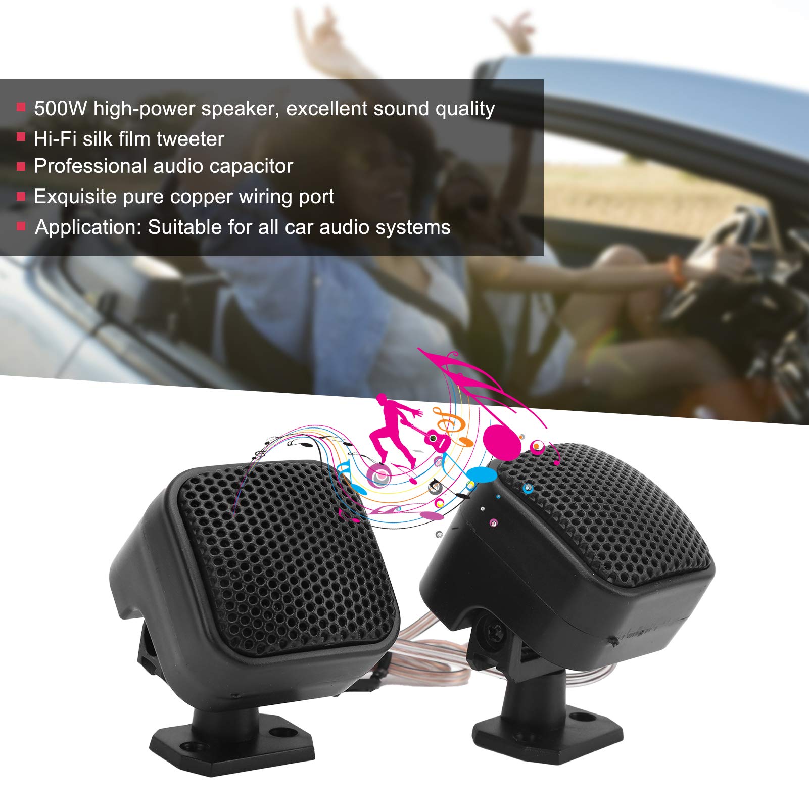 500W 4Ohm High Power Car Stereo Speakers (2-Pack) - Hi-Fi Silk Dome Tweeter, Universal Car Audio System with 4 Mounting Screws - Perfect for Car Upgrades, Road Trips & Bass-Boosted Music Listening