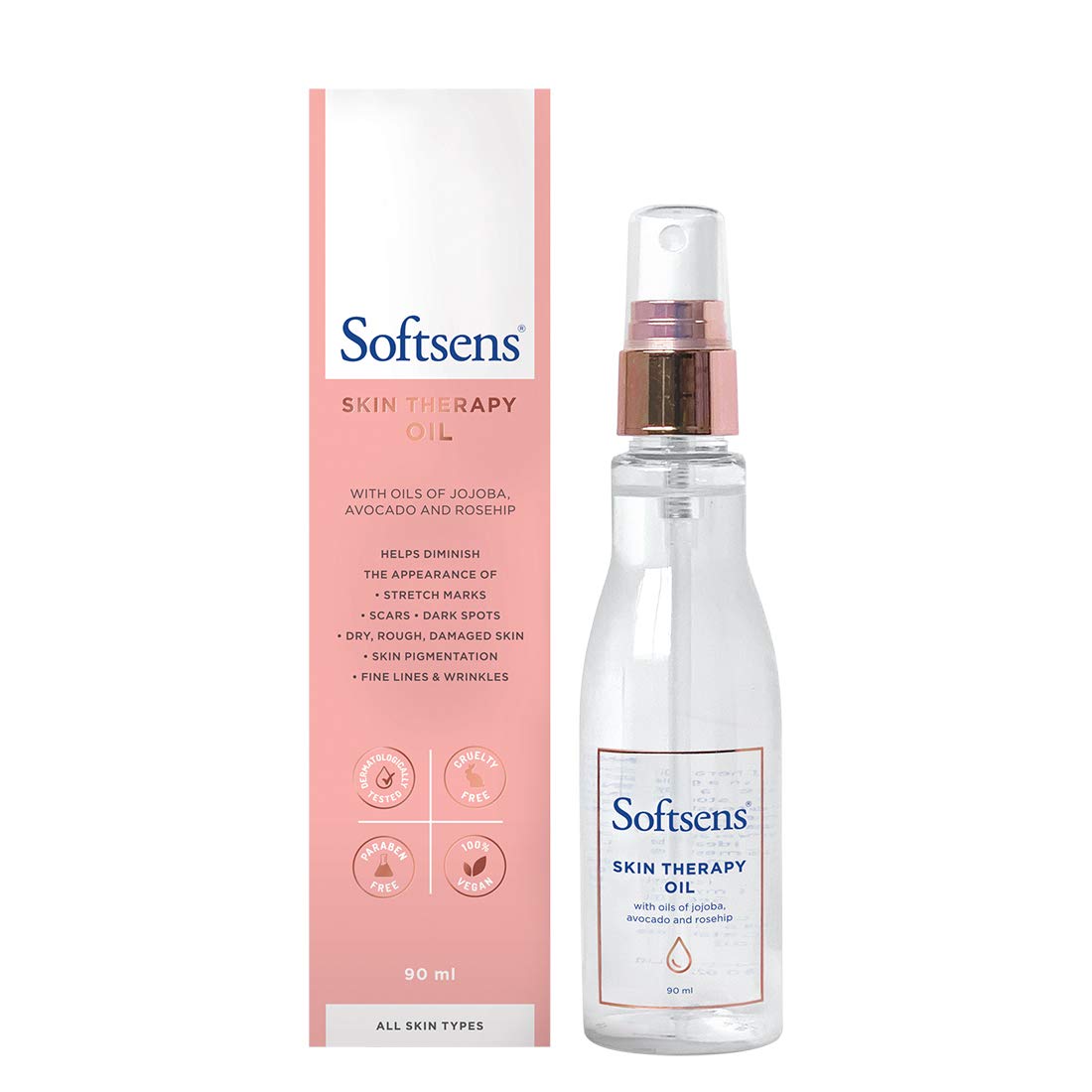 Softsens Skin Therapy Oil - 90ml Hydrating & Nourishing Face & Body Oil for Dry Skin (Pink) | Perfect for Nighttime Skincare & Massage Therapy