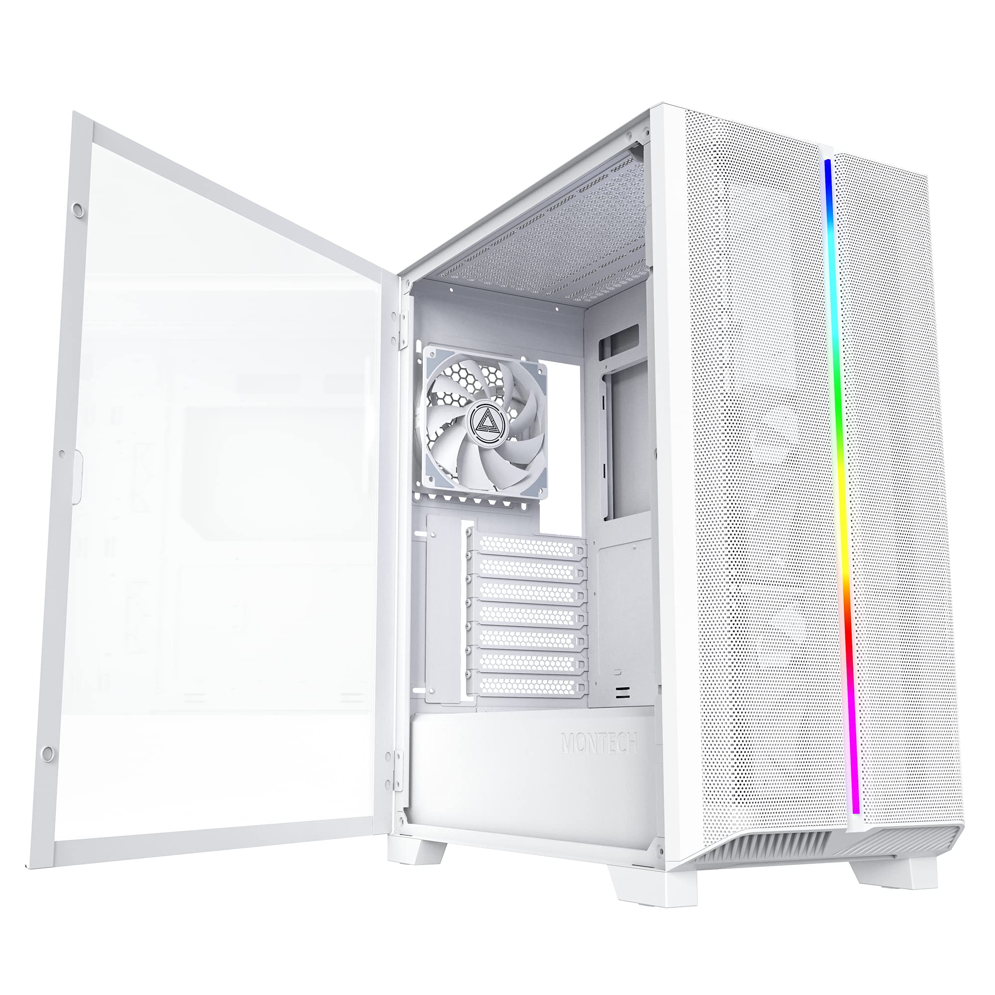 MONTECH Sky One Lite White Mid-Tower PC Case with Tempered Glass Side Panel - Perfect for Gaming Setup & Home Office Workstation