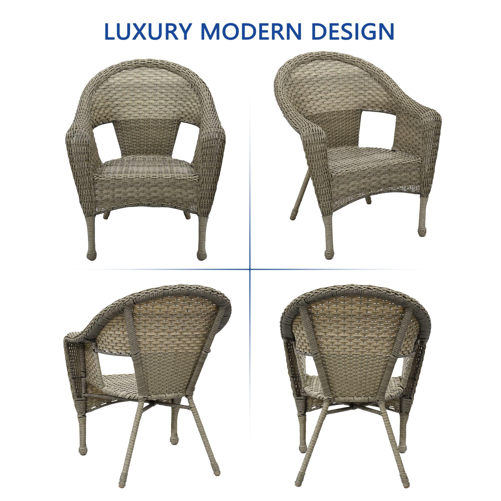 Jeco W00402G_2-FS011 Set of 2 Outdoor Resin Wicker Patio Chairs with Grey Frame & Midnight Blue Cushions - Perfect for Poolside, Garden, or Balcony Relaxation