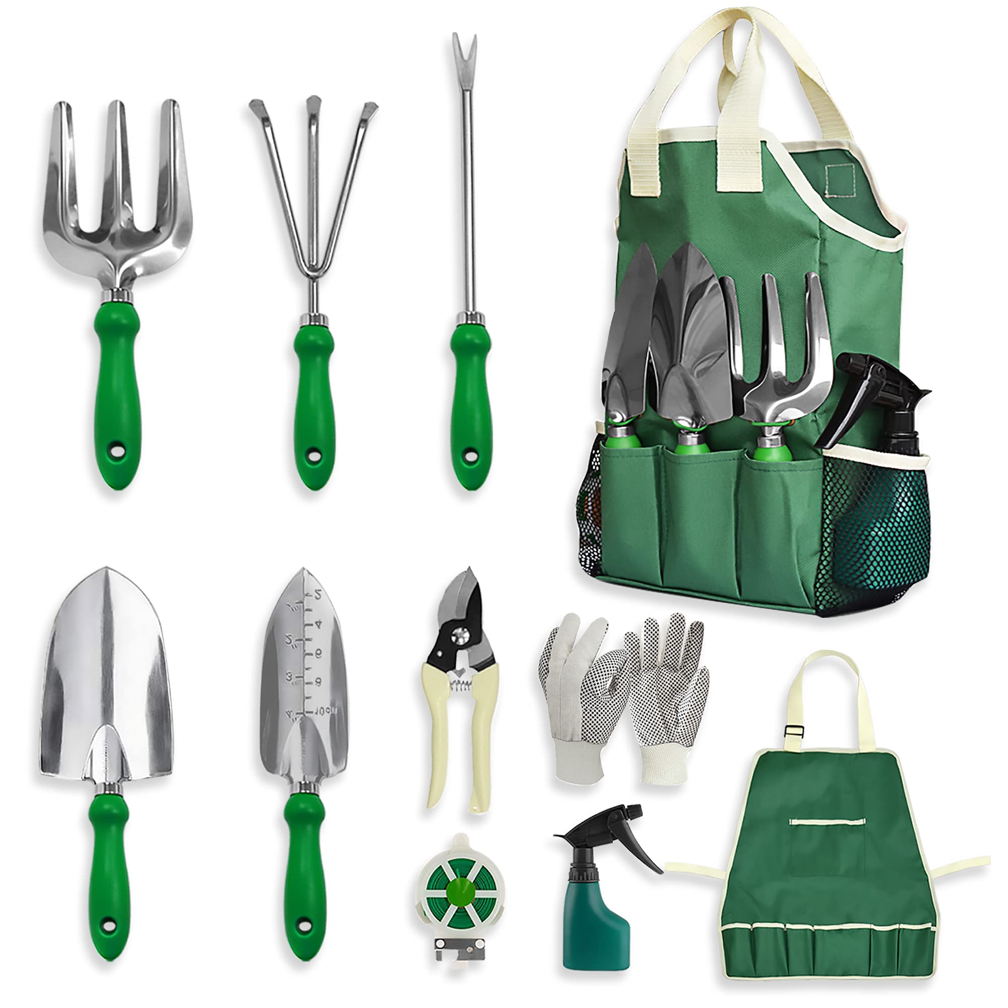 11-Piece Gardening Tool Set with Tote Bag & Adjustable Apron - Complete Garden Tool Kit for Planting, Weeding & Landscaping - Ideal Gardening Gifts for Women & Men - Perfect for Home Gardeners, Backyard Planting & Outdoor DIY Projects