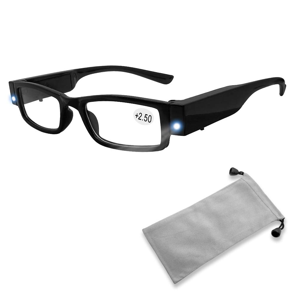 LED Reading Glasses with Light - Magnifying Eyewear for Men & Women - Unisex Full Frame Lighted Glasses for Nighttime Reading & Clear Vision - Perfect for Reading, Crafts, and Close Work in Low Light