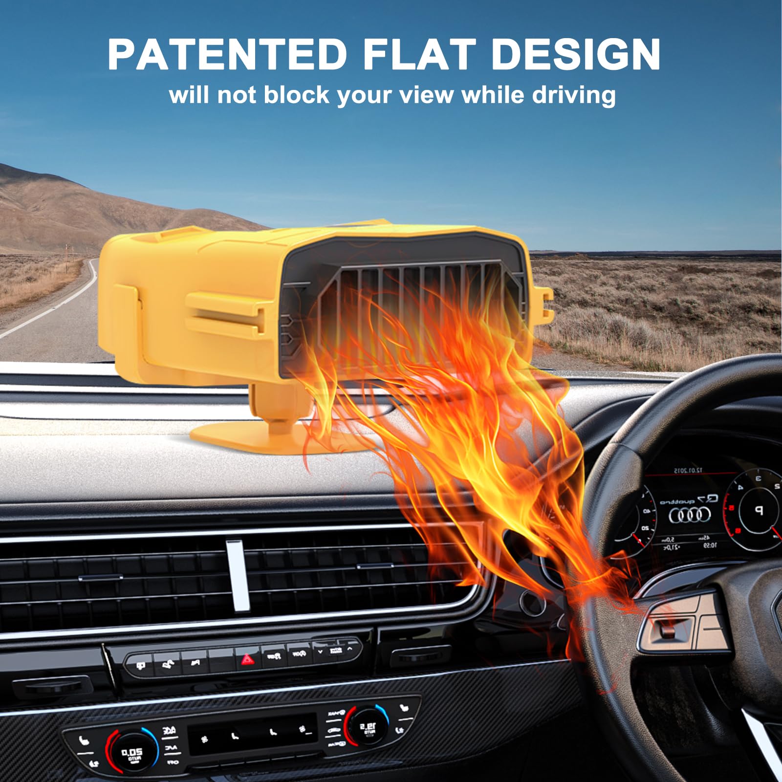 12V Portable Car Heater & Cooler - 2-in-1 Fast Heating/Cooling Fan with 360° Rotatable Base for Vehicles - Plug into Cigarette Lighter - Ideal for Winter Warmth & Summer Cooling (Yellow) - Perfect for Road Trips, Camping & Cold Morning Commutes