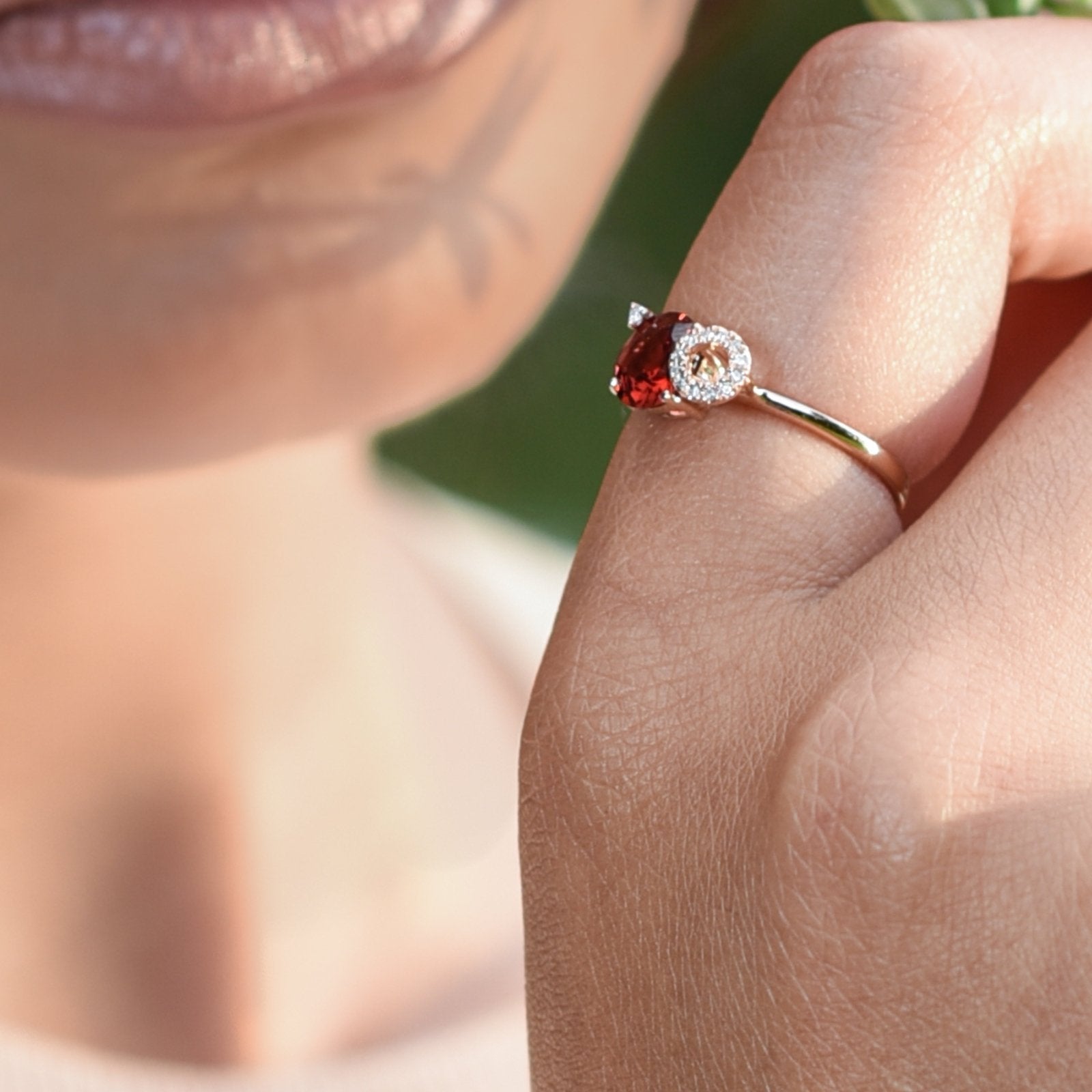 14K Rose Gold Stacked Diamond & Garnet Solitaire Cocktail Ring for Women - Elegant Statement Jewelry for Parties, Weddings & Special Occasions