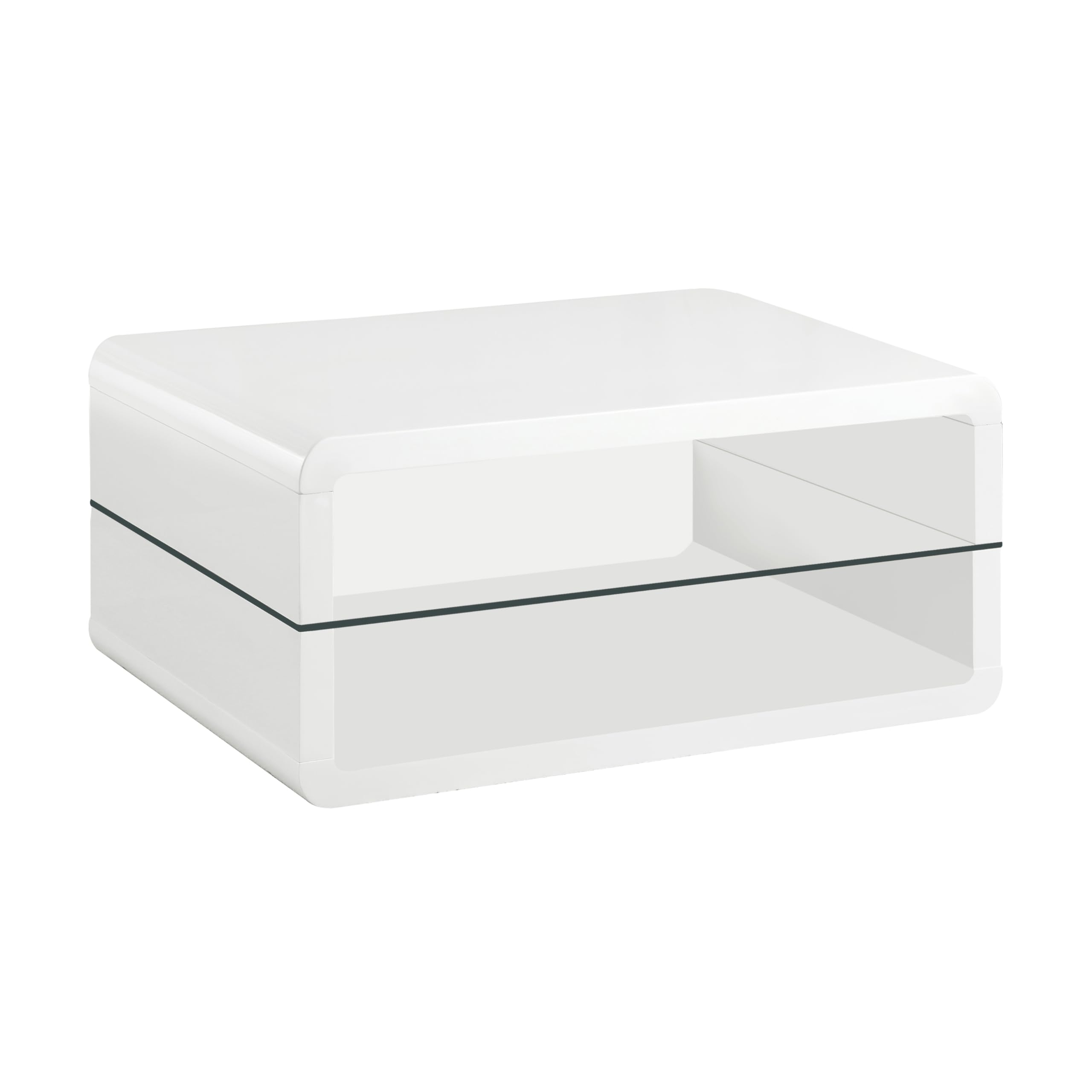 White and Clear 2-Tier Coffee Table with Coaster - Modern End Table for Living Room, Bedroom & Office (Model 703268)