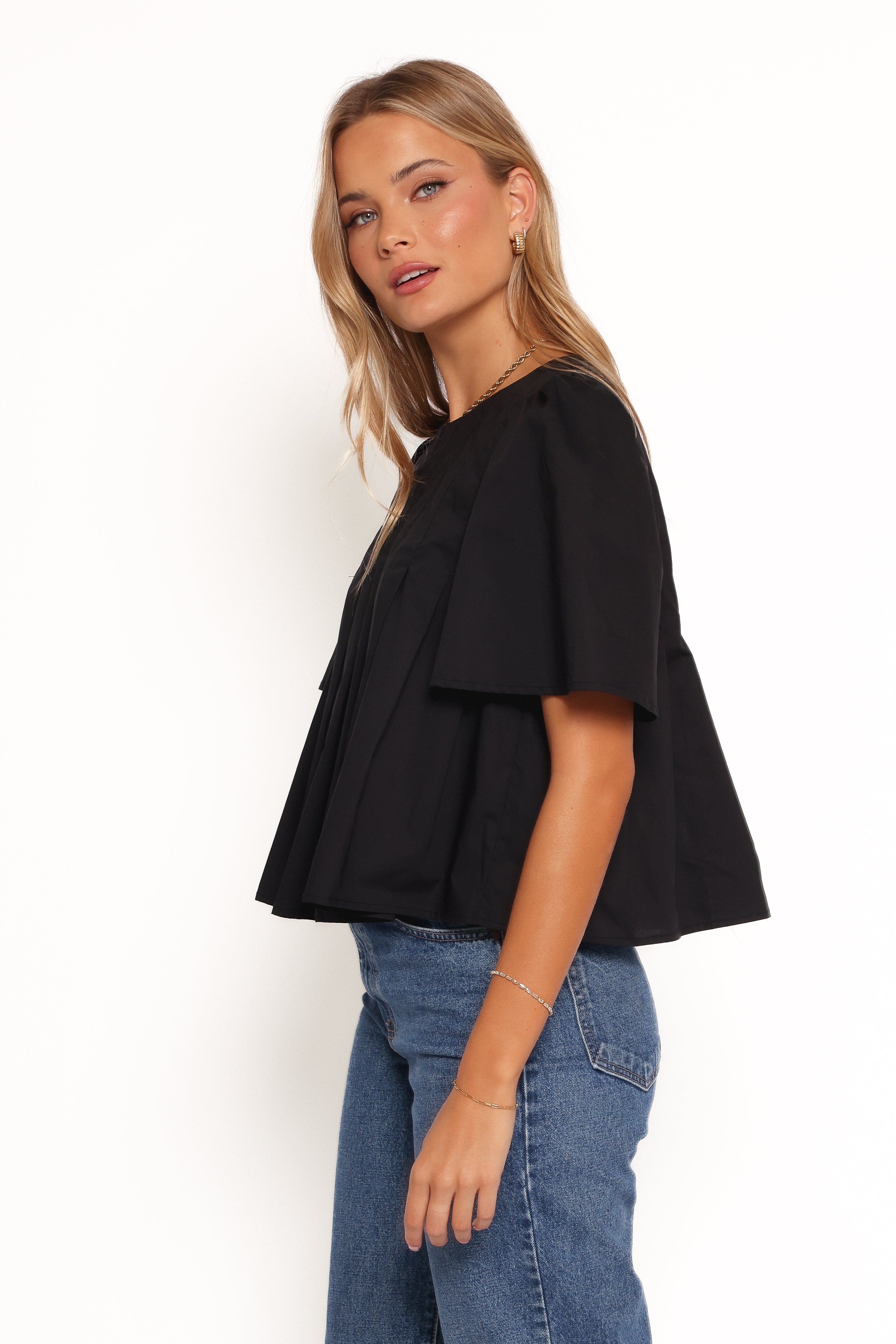 Geneva Pleated Top for Women - Elegant Black Blouse for Work & Evening Outfits | Perfect for Office, Parties & Special Occasions