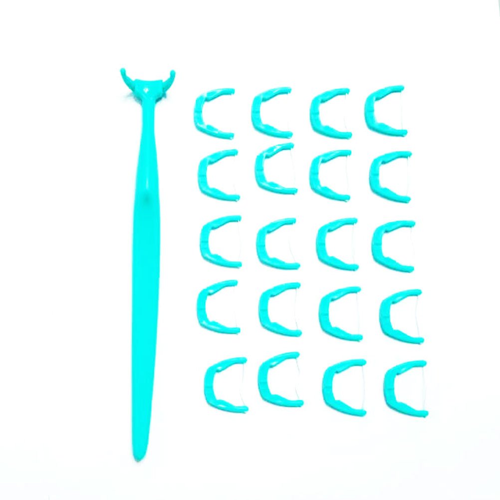 SUPVOX Reusable Dental Flosser Holder with 20 Floss Heads - Floss Mate Handle & Interdental Brush Cleaner for Teeth Cleaning (Green) | Perfect for Travel, Home & Office Oral Care