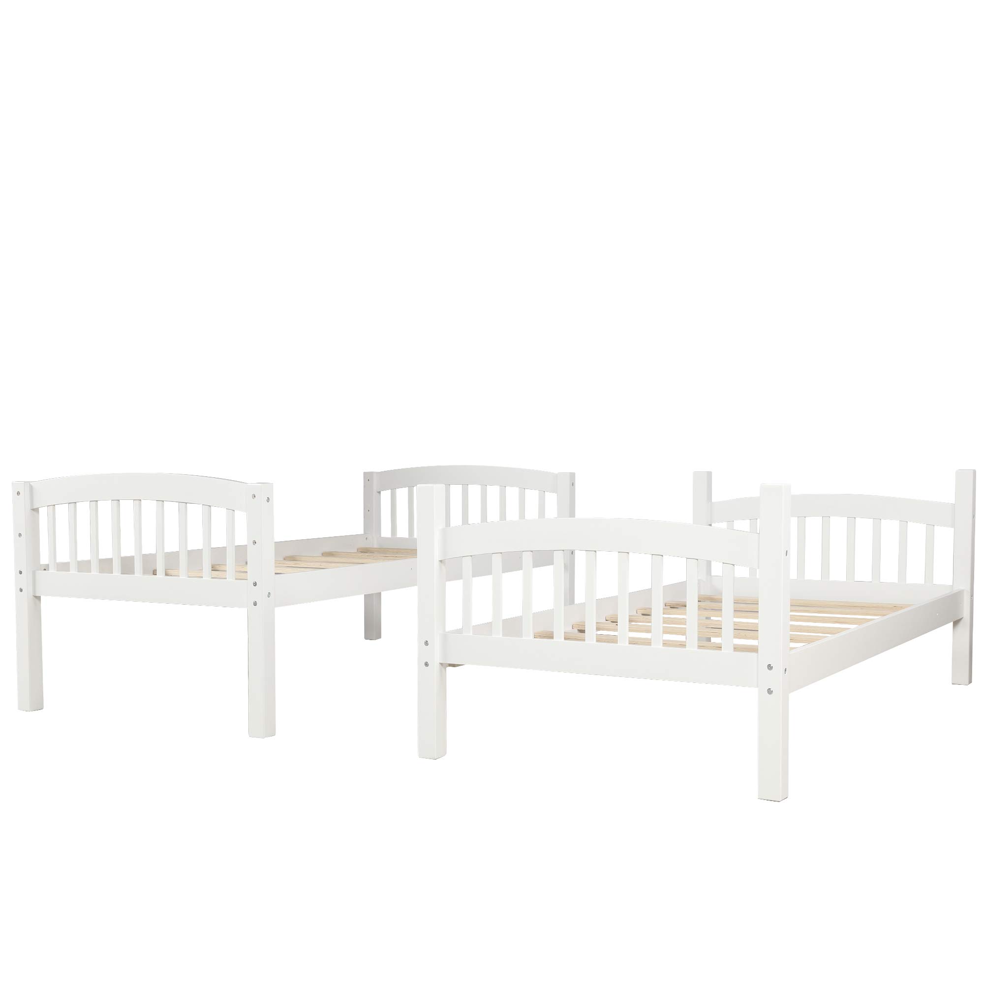 JULYFOX Twin Over Twin Bunk Bed with Ladder & Guard Rails - Heavy Duty 500 LB Capacity, Solid Pine Wood Frame with Finsbury Headboard - No Box Spring Needed - Perfect for Teens, Kids & Small Spaces (White) | Ideal for Dorm Rooms, Guest Rooms & Space-Saving Bedroom Solutions