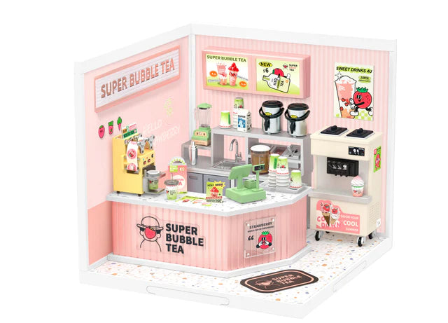 DIY Miniature Dollhouse Kit with Bubble Tea Shop - Creative Craft Toy for Adults & Teens | Perfect for Home Decor, Gift Giving, and Relaxing Hobby Time