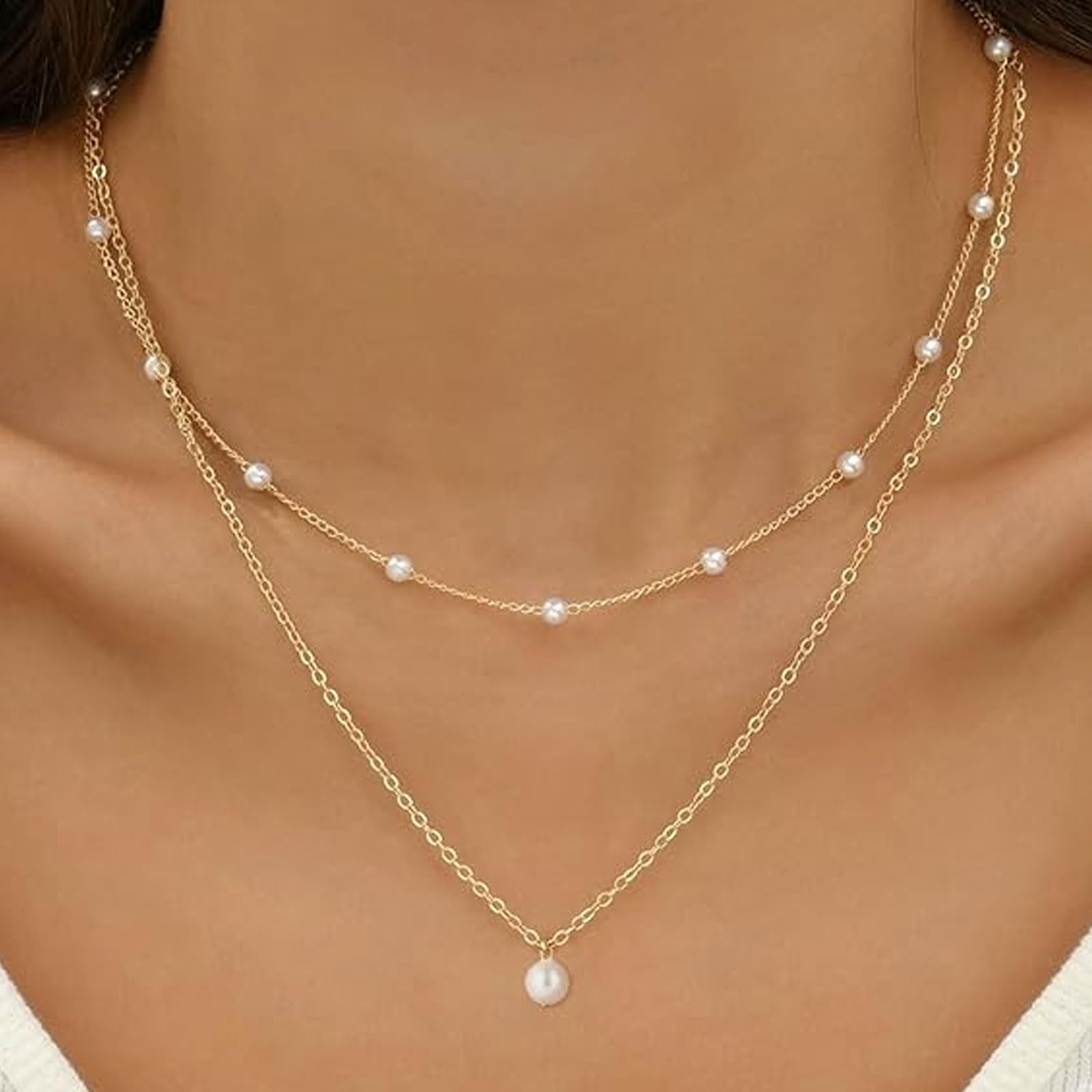 Elegant Pearl Choker Necklace for Women - Handmade Layered Gold Pearl Jewelry, Dainty Prom & Wedding Necklace, Trendy Dress Accessory, Perfect Gift for Her - Ideal for Parties, Weddings, and Special Occasions