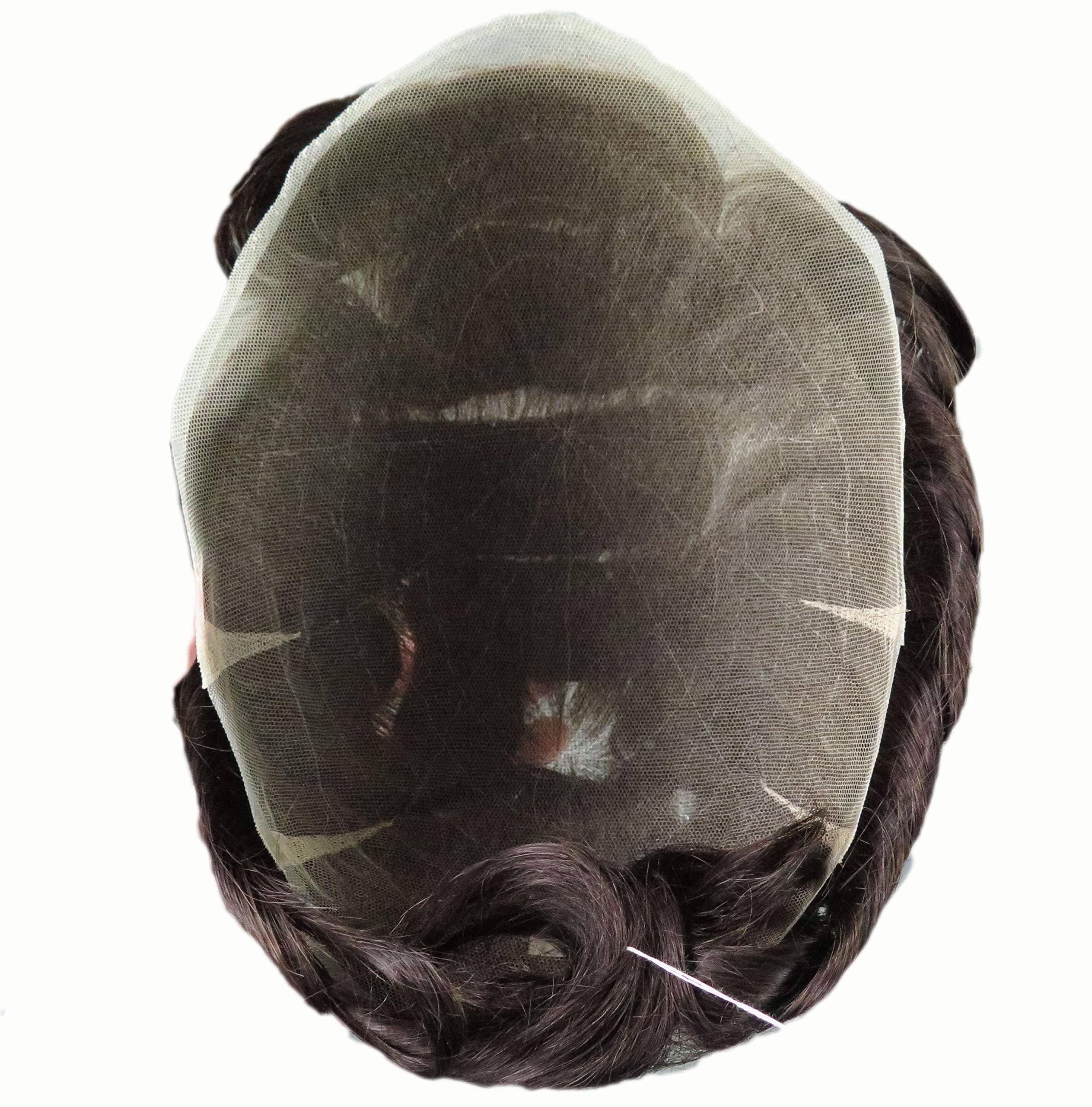 Natural Men's Toupee - Soft Swiss Lace Human Hair Replacement System - Dark Brown Real Hair #2 - Comfortable & Undetectable Hairpiece for Daily Wear & Special Occasions