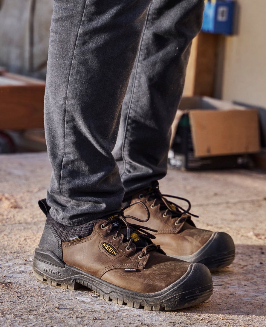 Waterproof Men's Independence Oxford Shoes with Carbon Toe - Dark Earth/Black | Slip-Resistant Work Boots for Construction & Outdoor Activities
