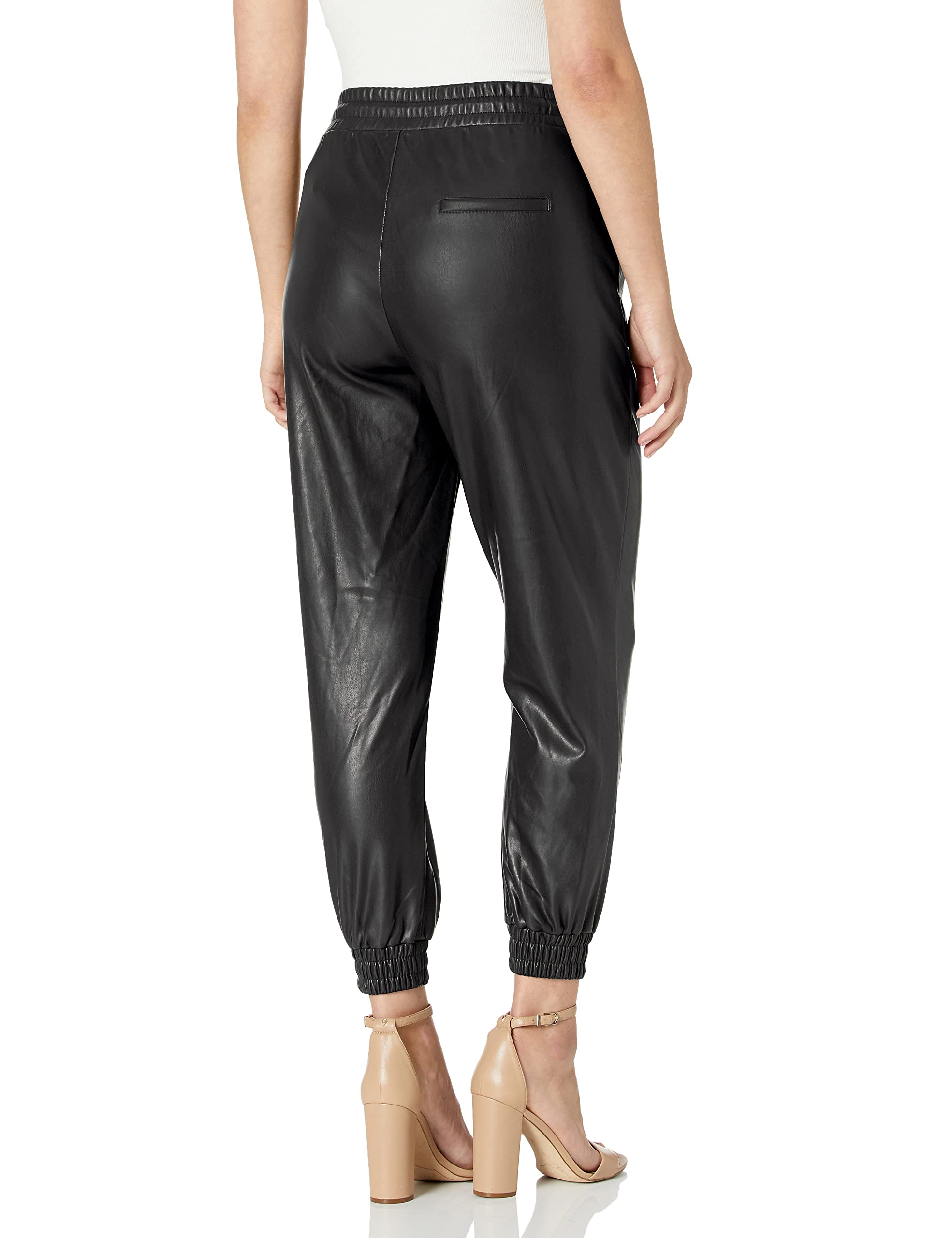 BCBGeneration Women's Faux Leather Joggers with Drawstring Waist - Stylish Comfort Pants for Casual Wear, Running Errands & Lounge Outfits