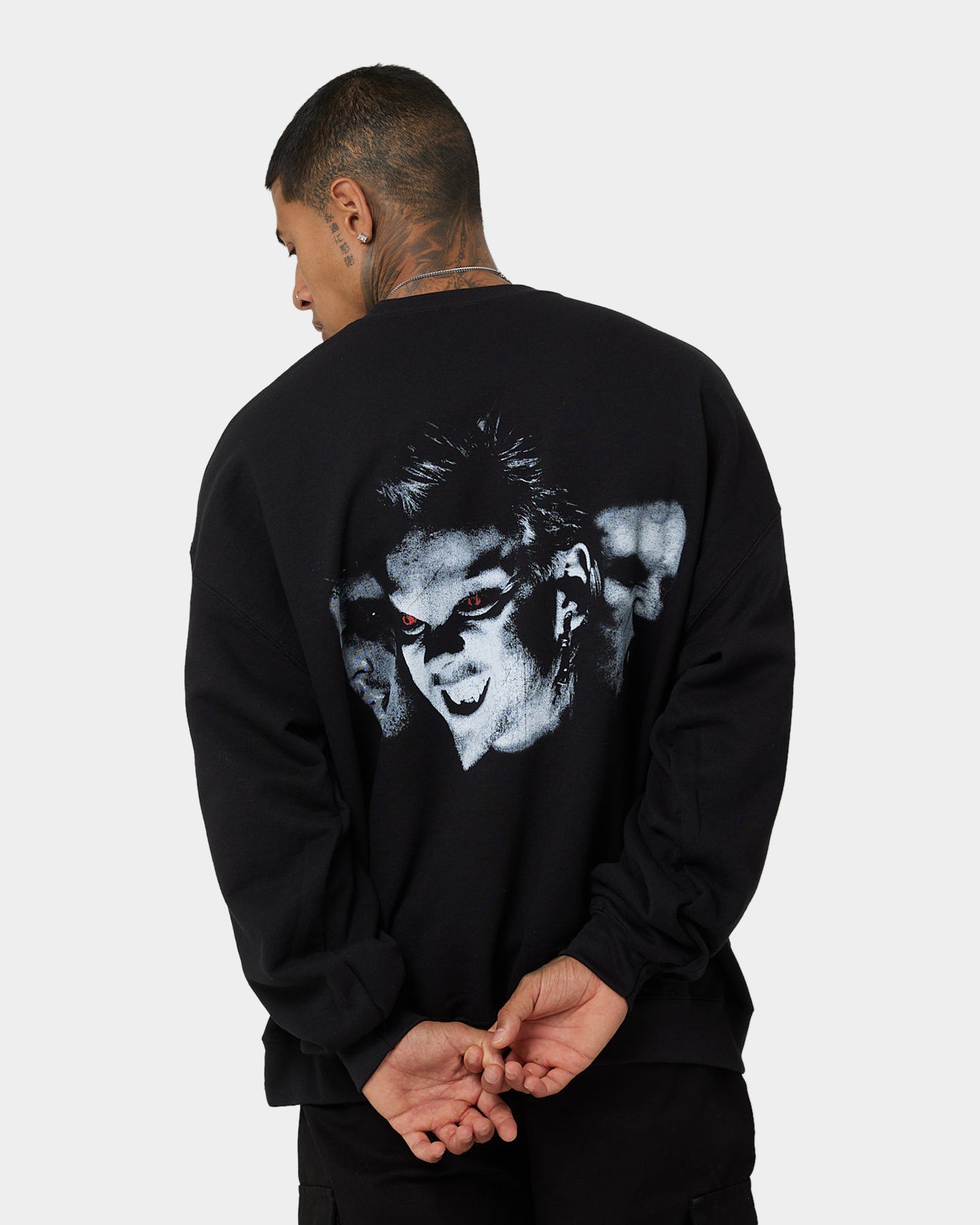 American Thrift X Lost Boys Black Crewneck Sweatshirt | Vintage Streetwear for Men | Perfect for Casual Outfits & Urban Fashion