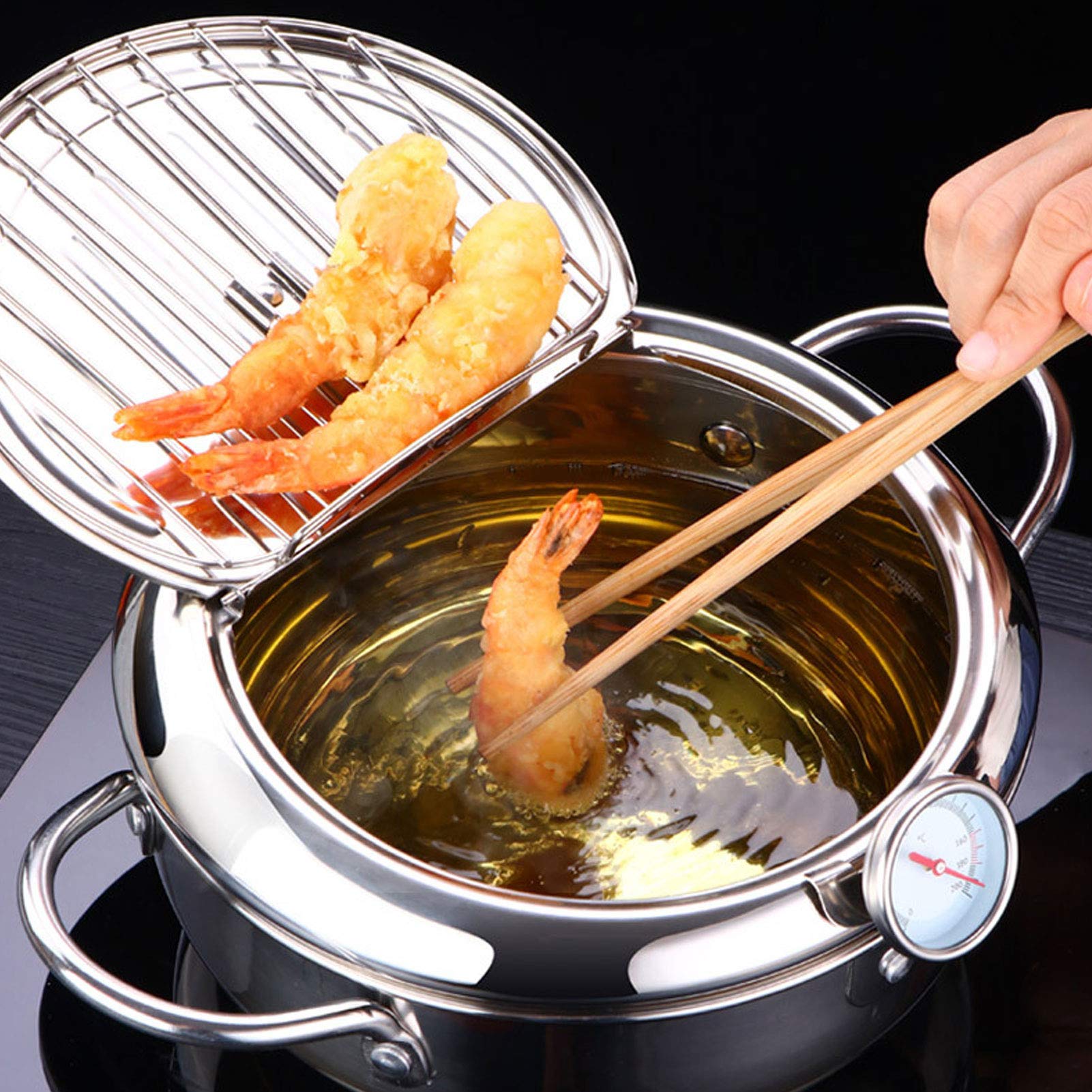 Premium 24cm Stainless Steel Frying Pan with Built-in Thermometer - Japanese Style Induction Compatible Skillet for Perfect Cooking | Ideal for Sautéing, Frying & Small Batch Cooking in Home Kitchens