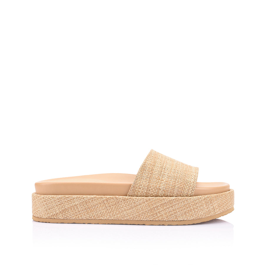 Romy Flatform Slides for Women - Natural Raffia Sandals | Comfortable Summer Beach Slides for Casual Outings and Vacation Wear