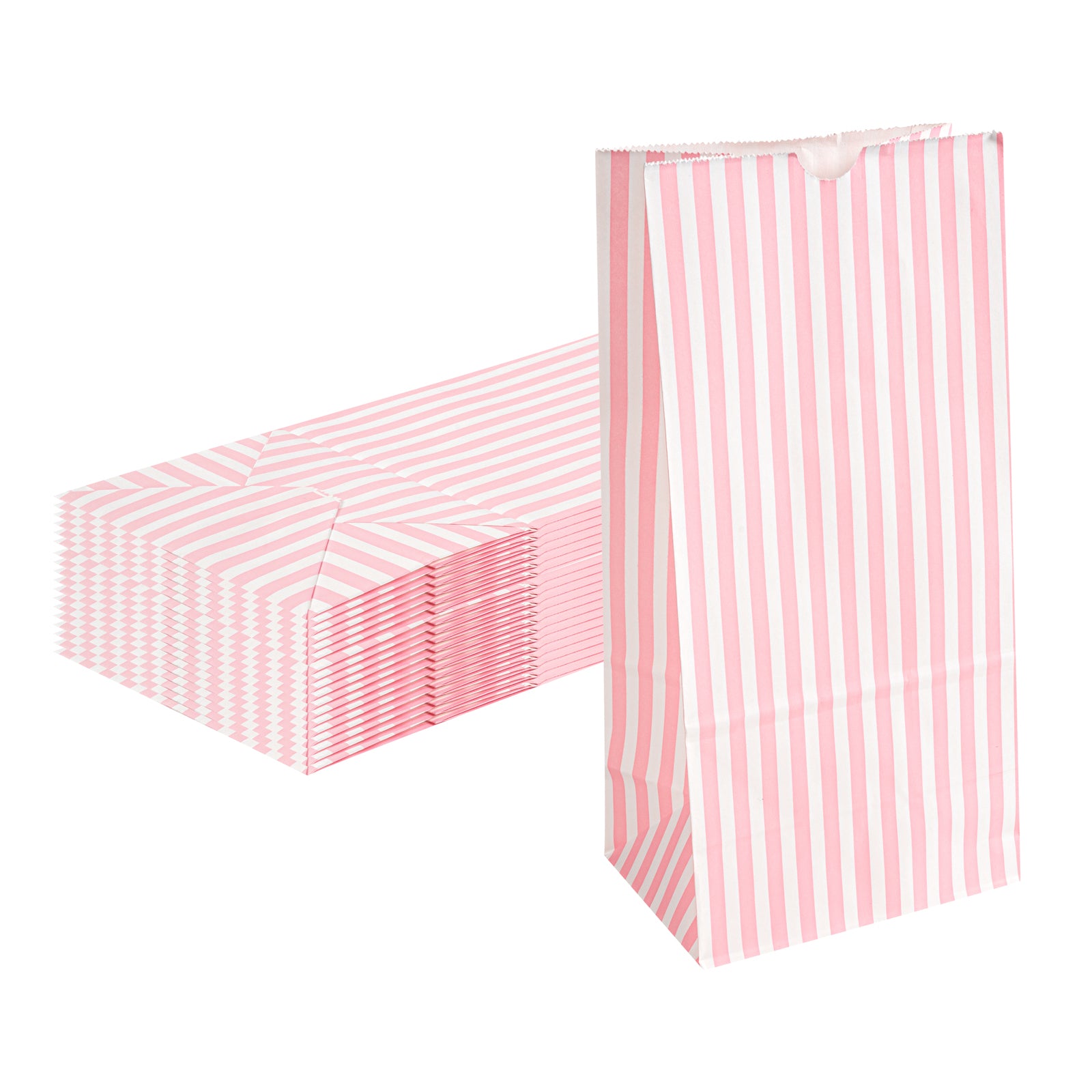 Premium Pink and White Striped Paper Gift Bags - 8 lb Capacity, 6 x 4 x 11.75 Inches - Bulk Pack of 100 - Perfect for Birthday Parties, Baby Showers & Retail Packaging