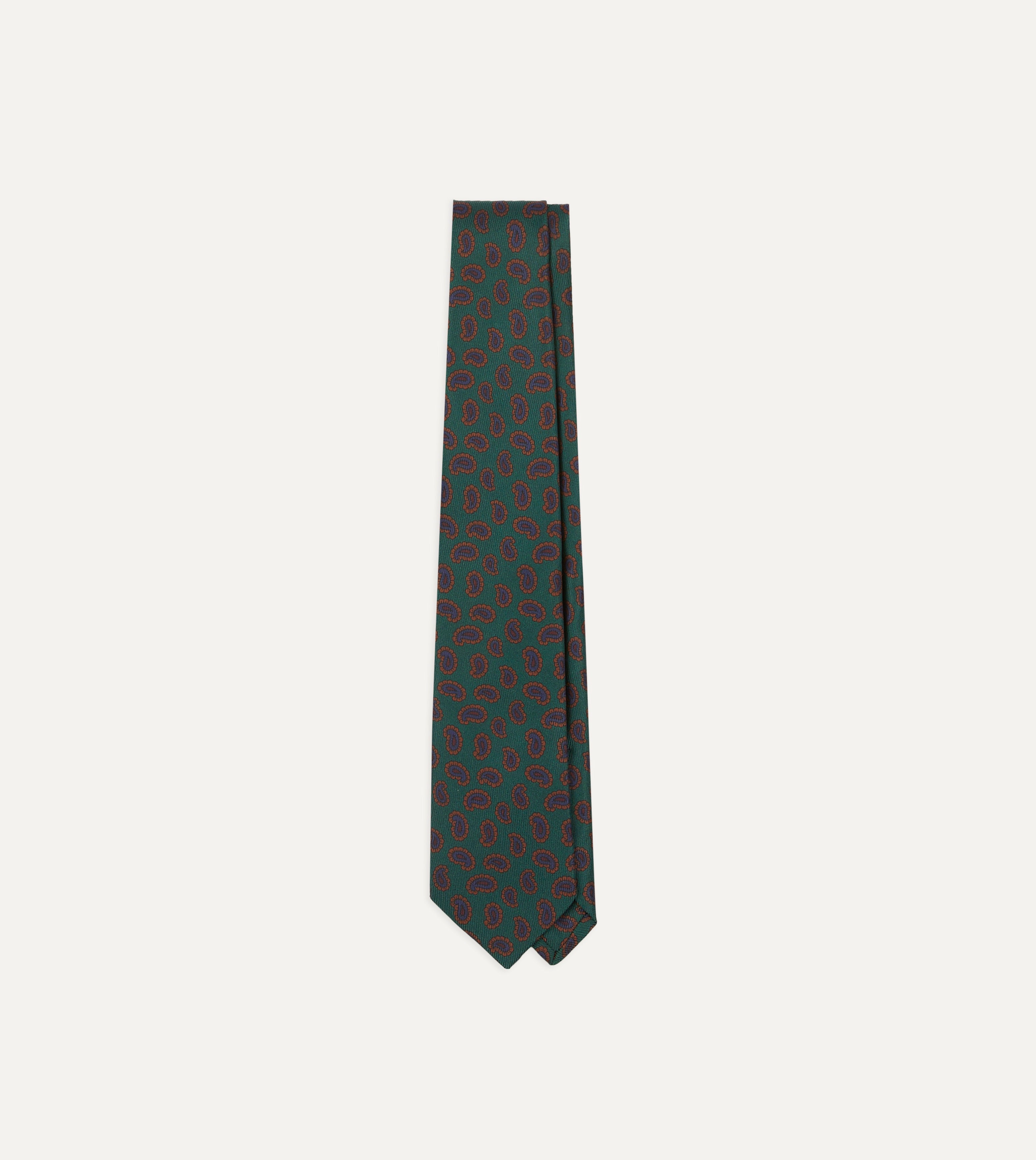 Elegant Green Paisley Leaf Print Silk Necktie - Hand Rolled Luxury Tie for Weddings, Business & Formal Occasions