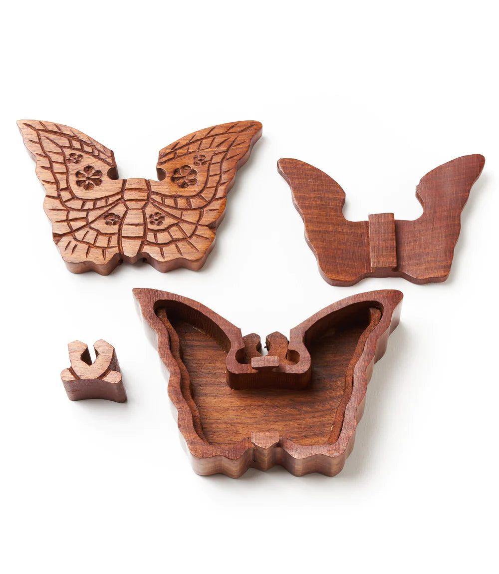 Butterfly Rosewood Puzzle Box - Handcrafted Wooden Brain Teaser & Secret Storage - Perfect for Gifts, Home Decor, and Puzzle Enthusiasts