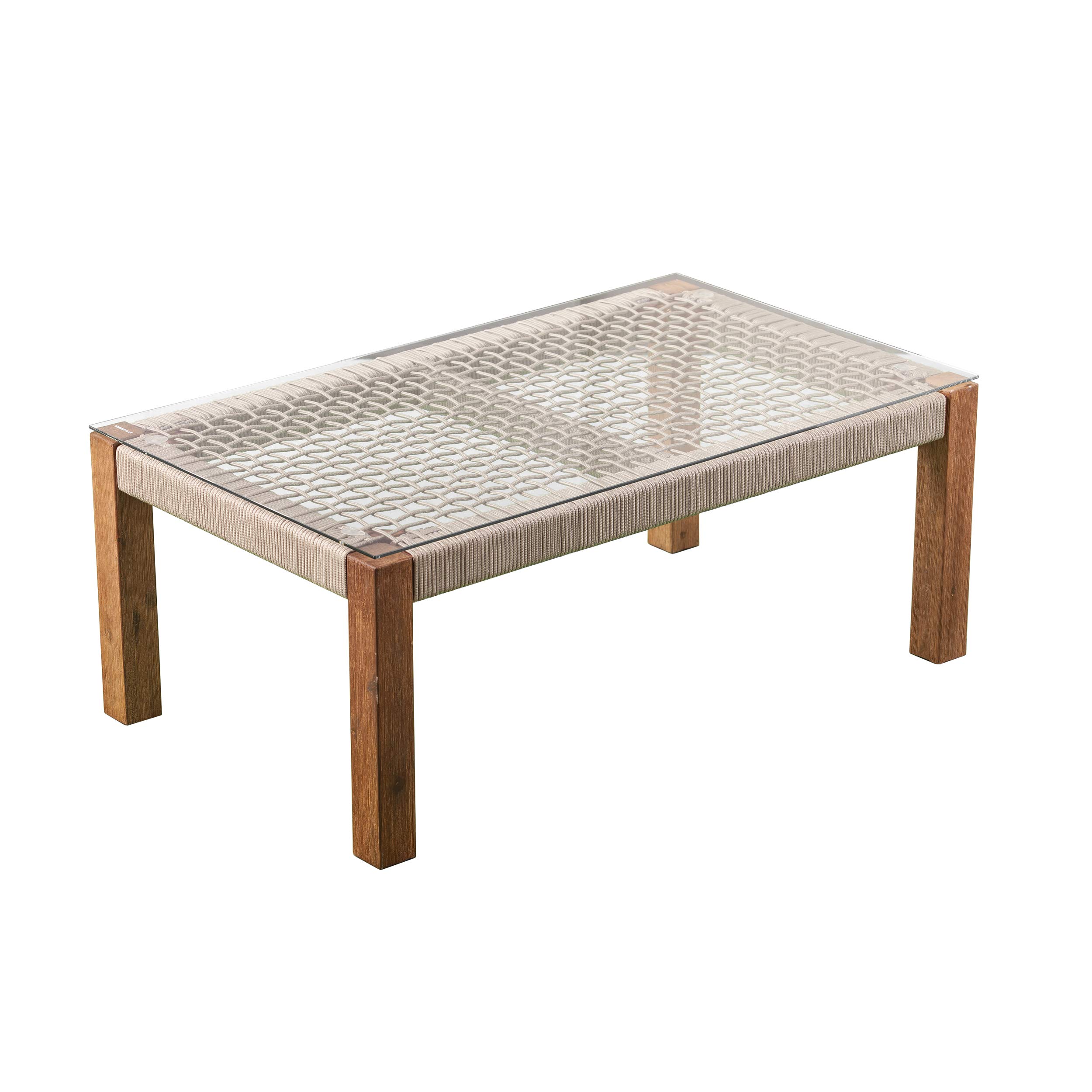 SEI Furniture Brendina Outdoor Glass-Top Cocktail Table - Natural Rattan Coffee Table for Patio, Poolside & Garden Decor - Weather-Resistant Side Table for Outdoor Living Spaces