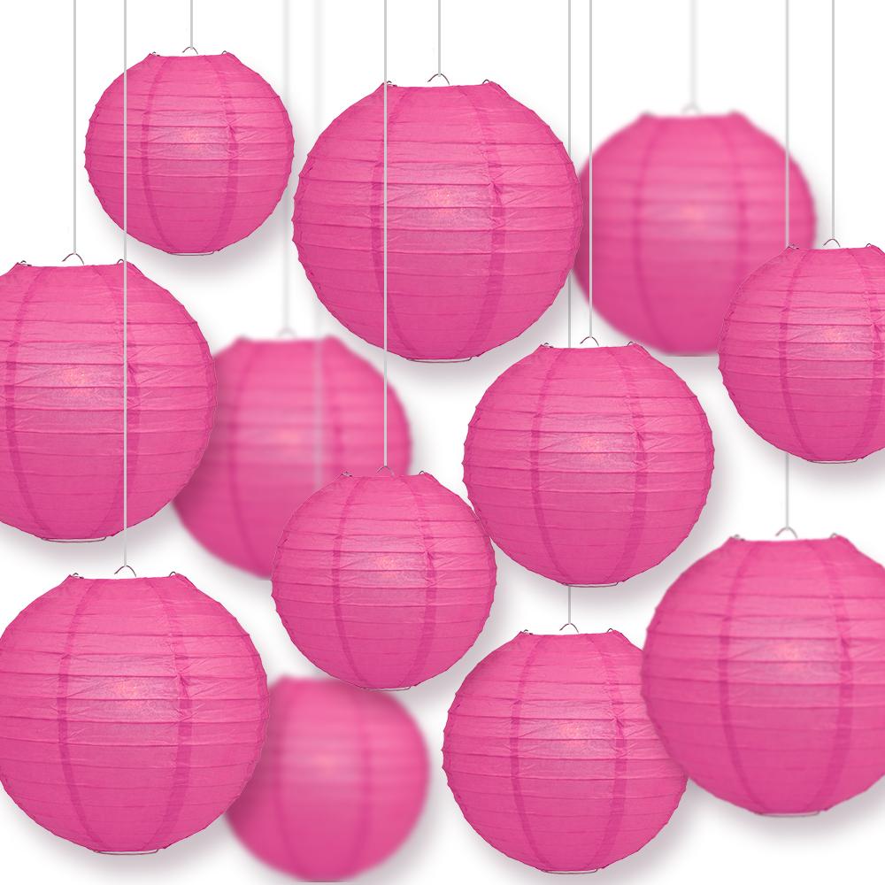 12-Piece Fuchsia & Hot Pink Chinese Paper Lanterns - Wedding & Party Decoration Set (12/10/8 Inch) - Perfect for Asian-Themed Events, Birthday Parties & Home Decor